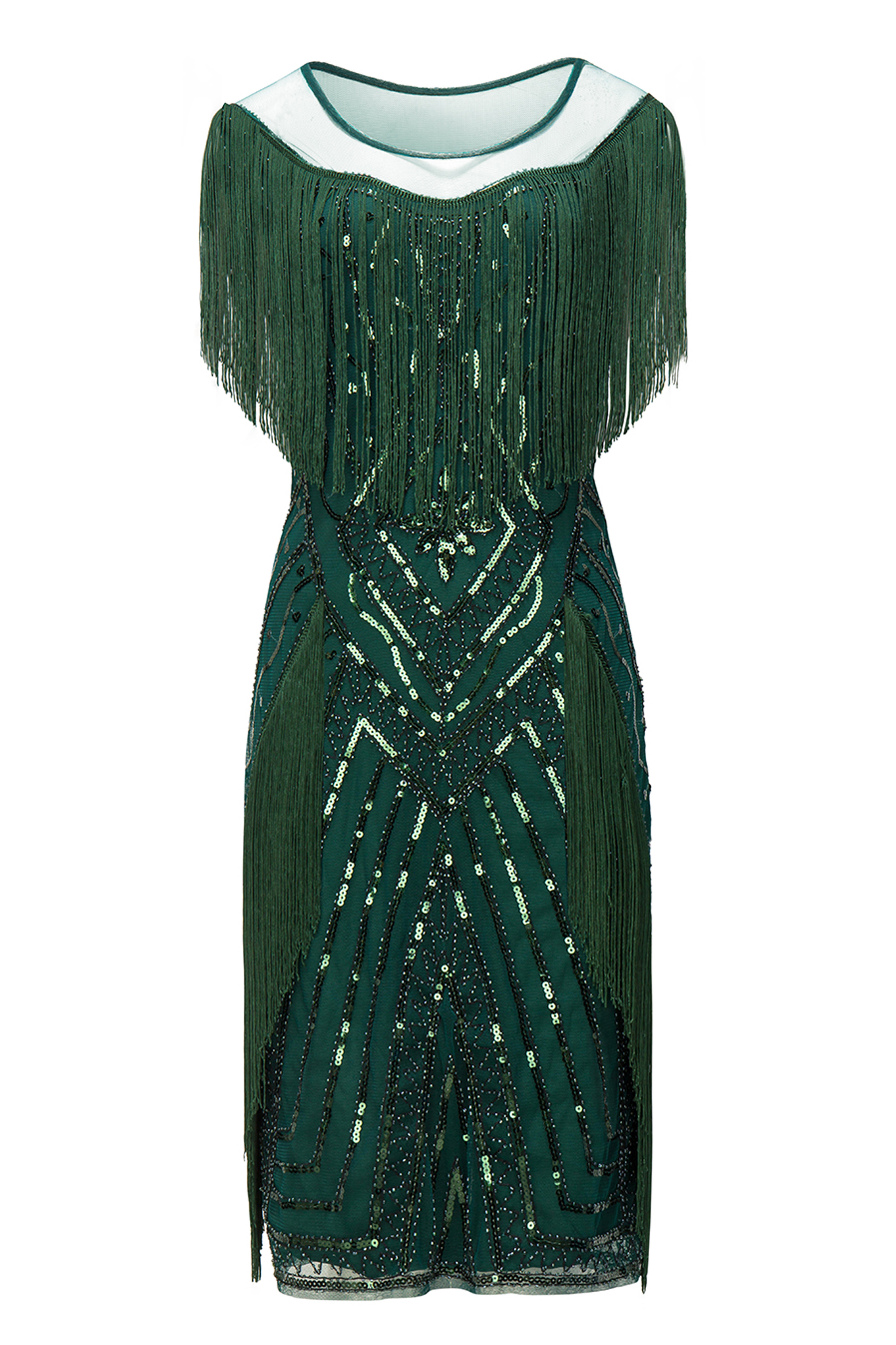 Striped Sequin Collared Gatsby Dress | Dark Green | 6