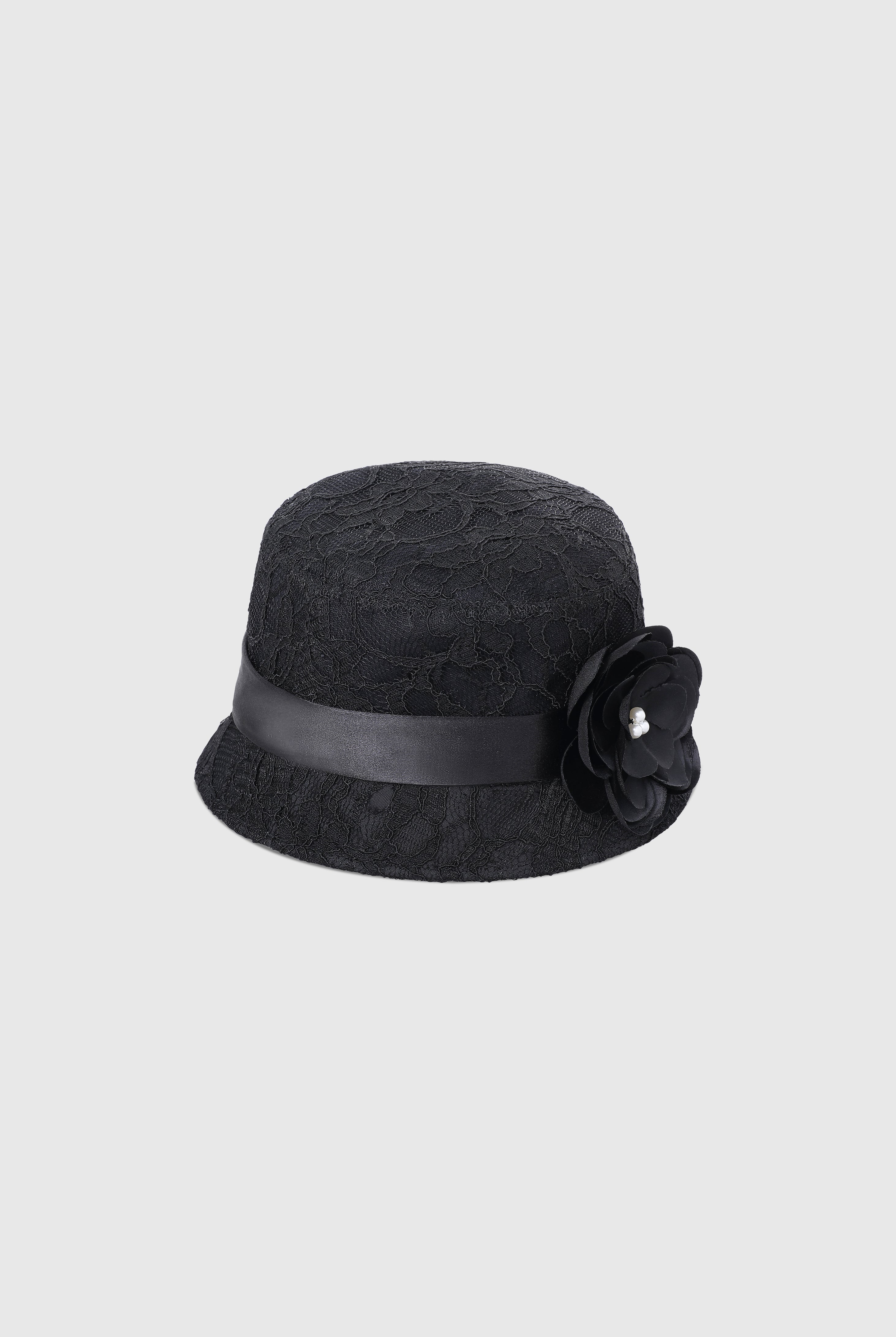 Elegant Lace Floral Gatsby Hat | Black | 1