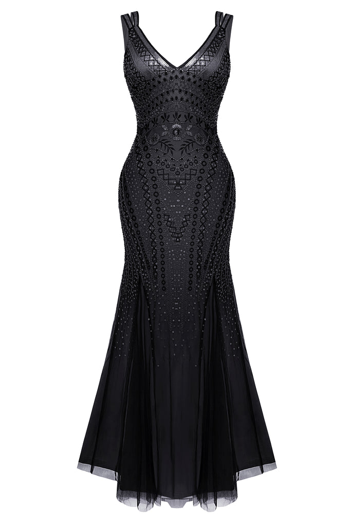 Embroidered Sequin Two Strap Mermaid Dress - BABEYOND