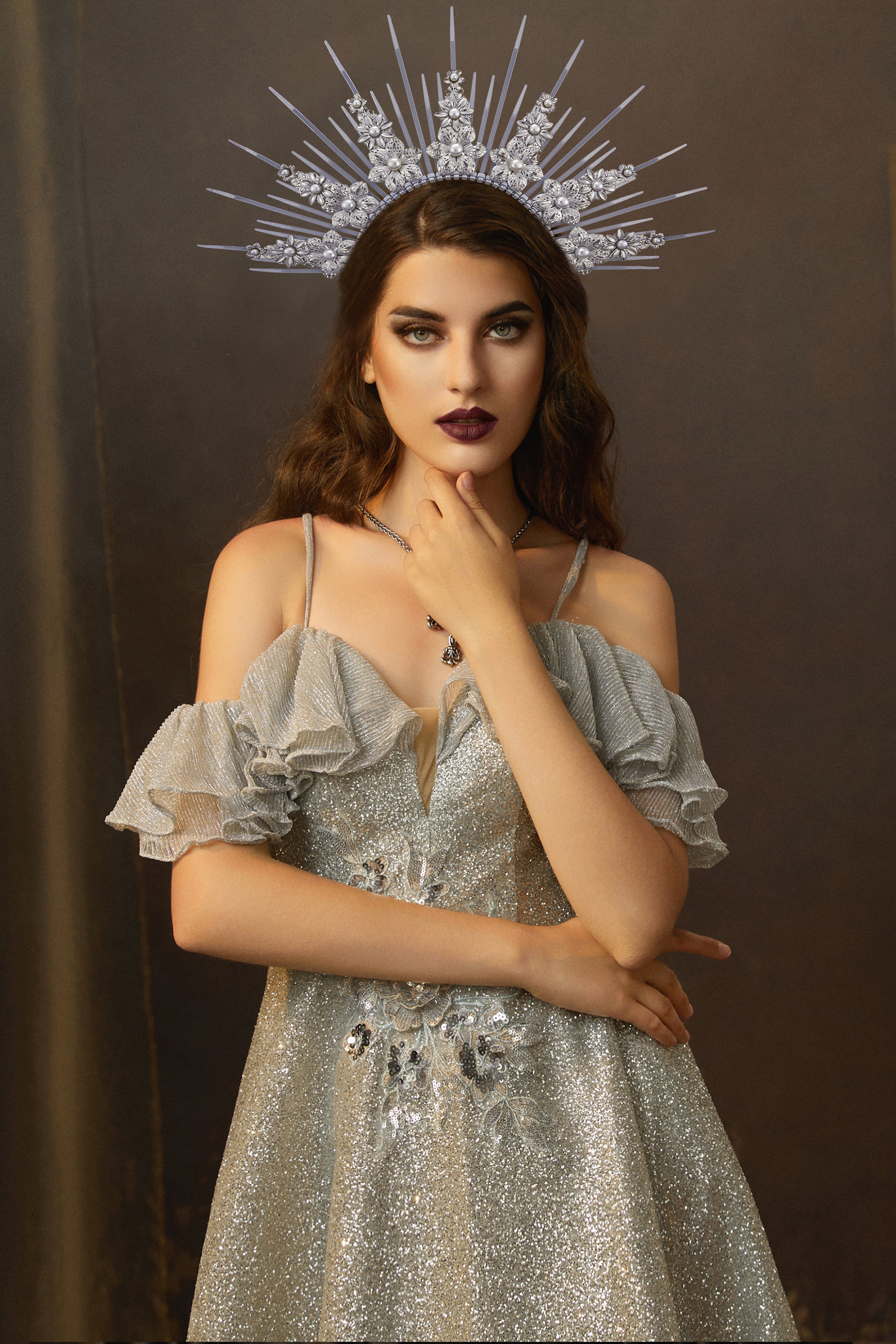 Floral Goddess Halo Crown Headdress | Silver | 2