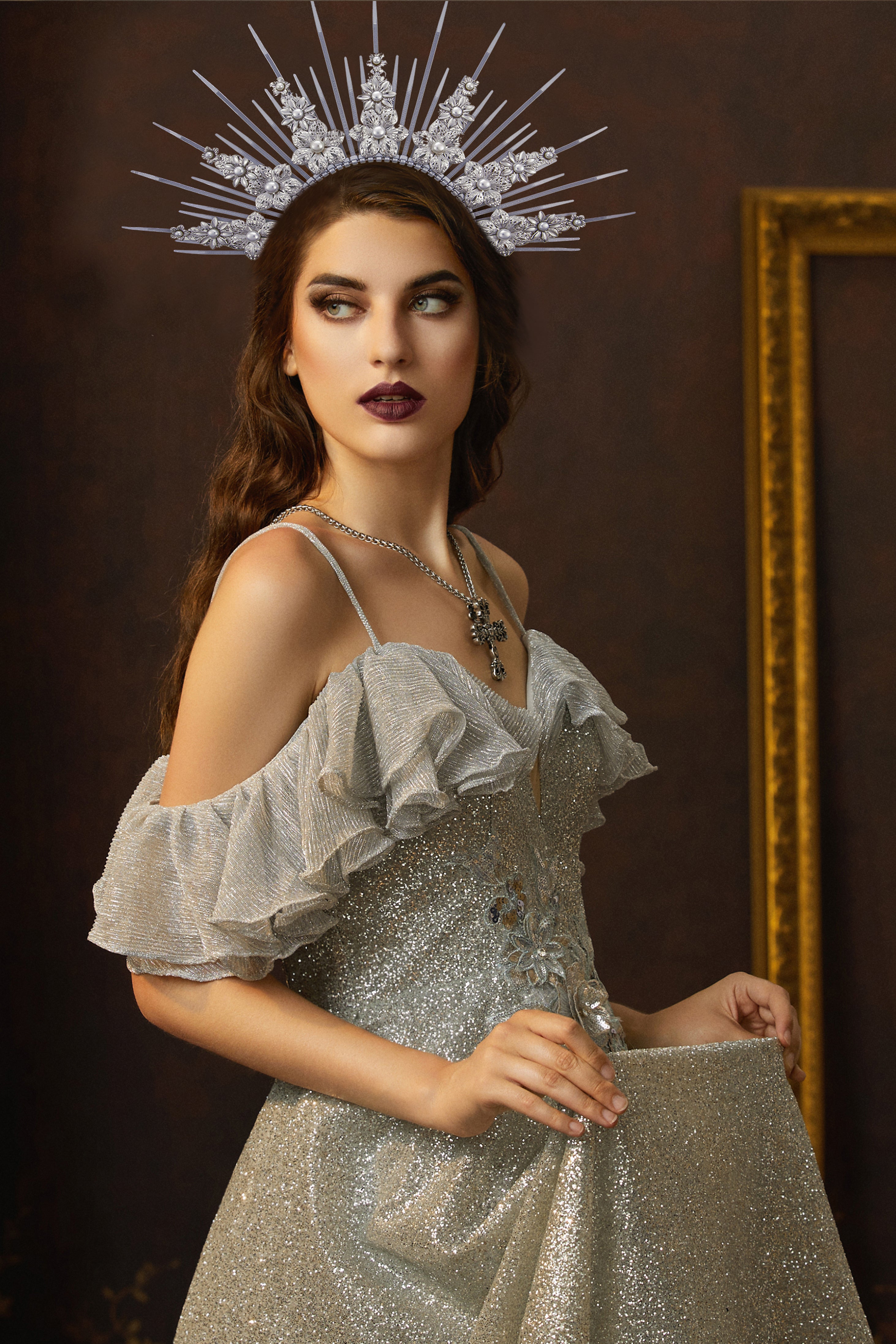 Floral Goddess Halo Crown Headdress | Silver | 3