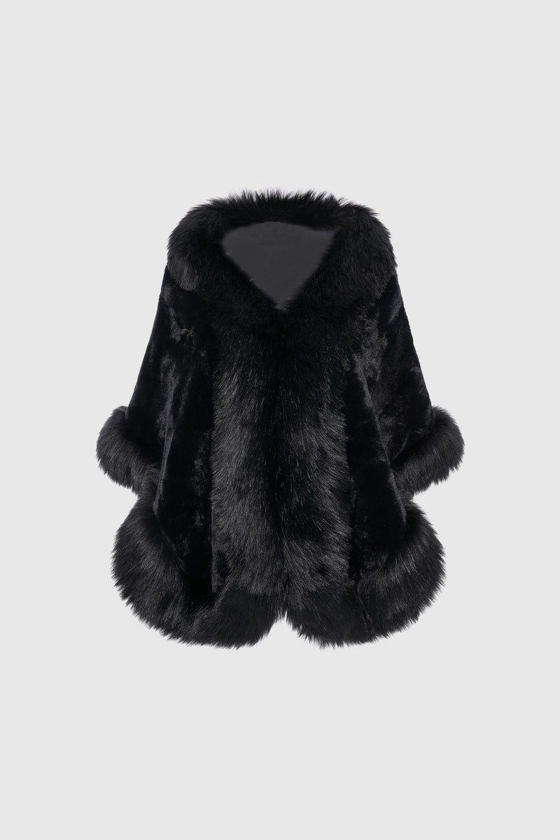 a black Faux Fur Wrap Evening Cape