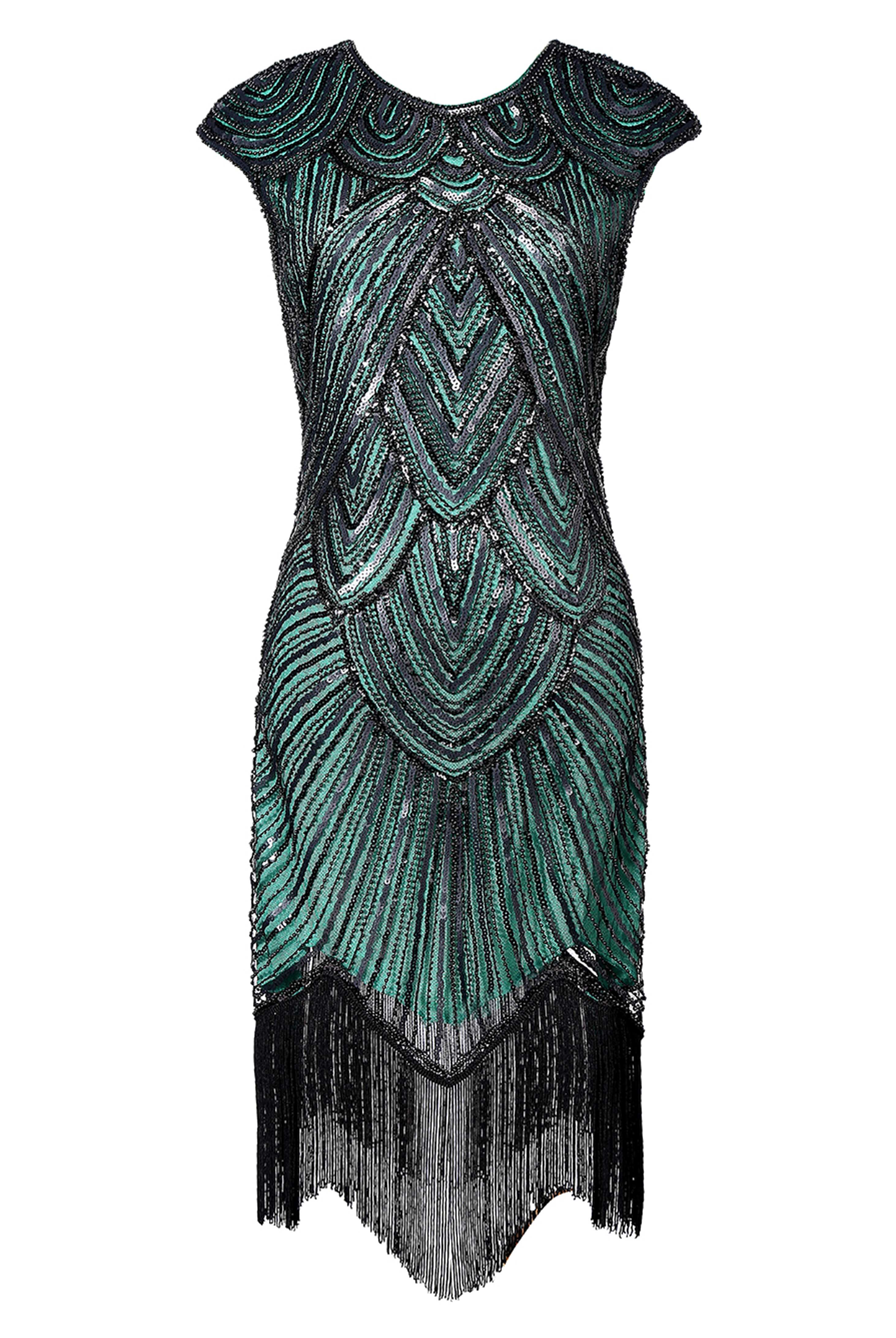 1920s Beaded Sequin Great Gatsby Dress | Turquoise/Black | 8
