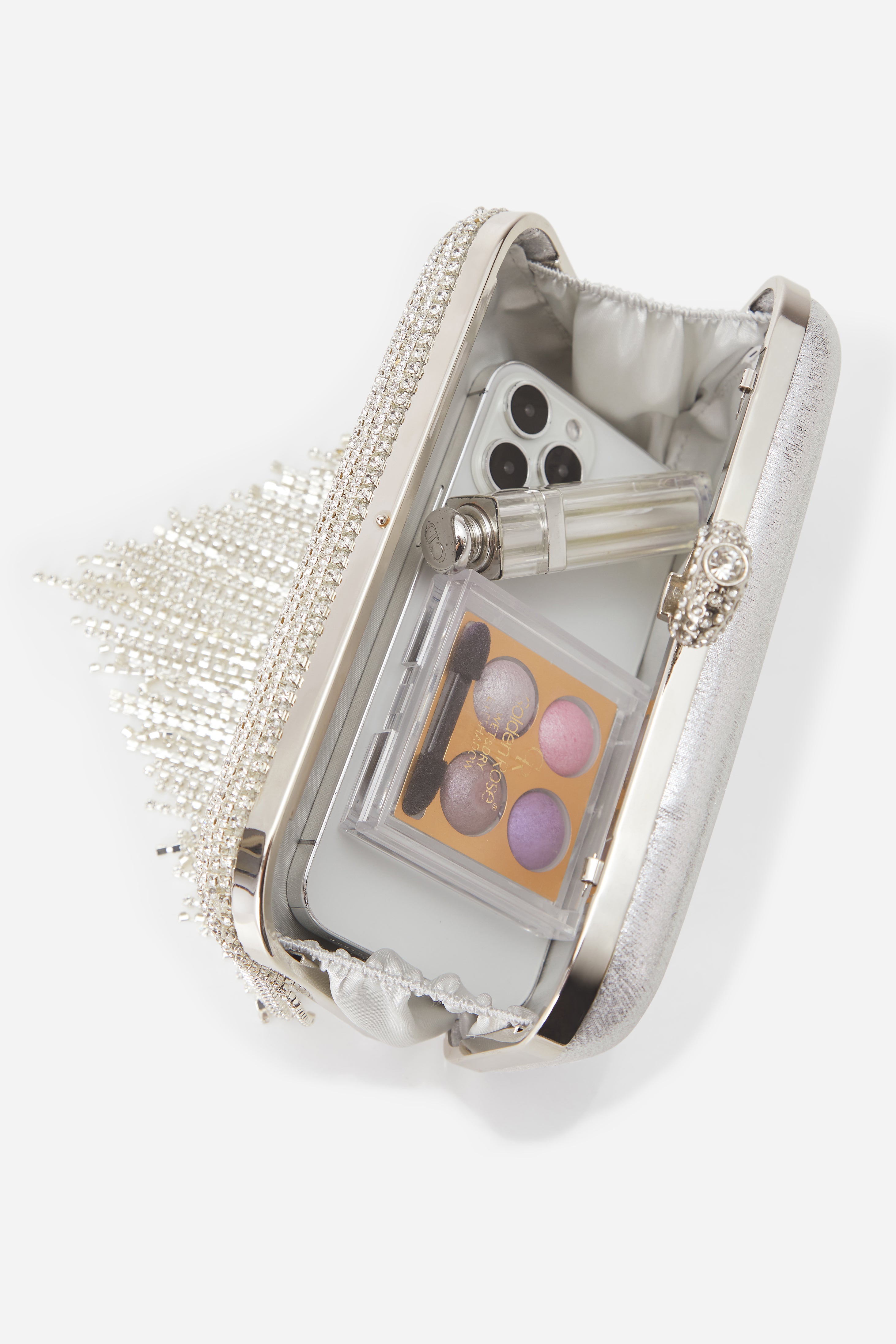 Heart Shape Rhinestone Tassels Handbag | Silver | 3