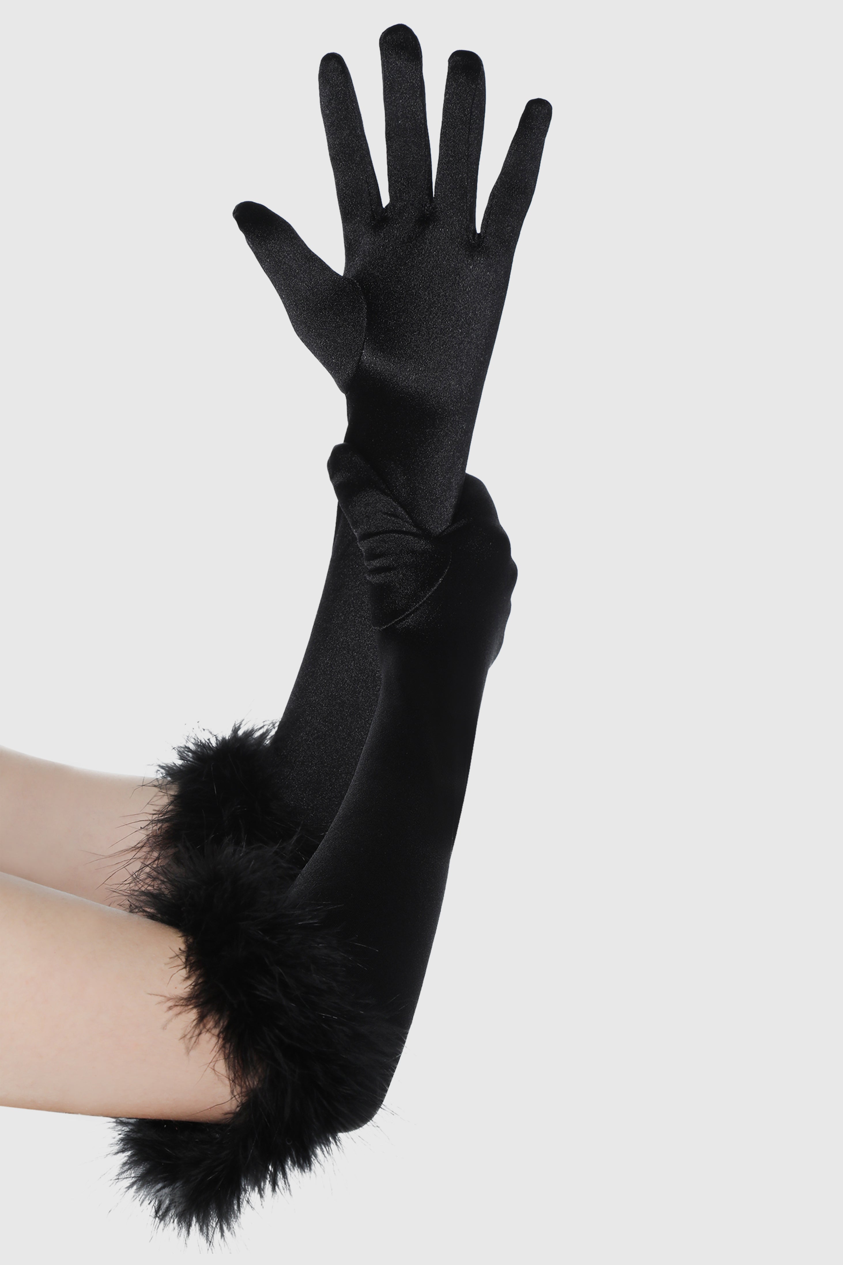 16.9" Pageant Feather Satin Gloves | Black | 1
