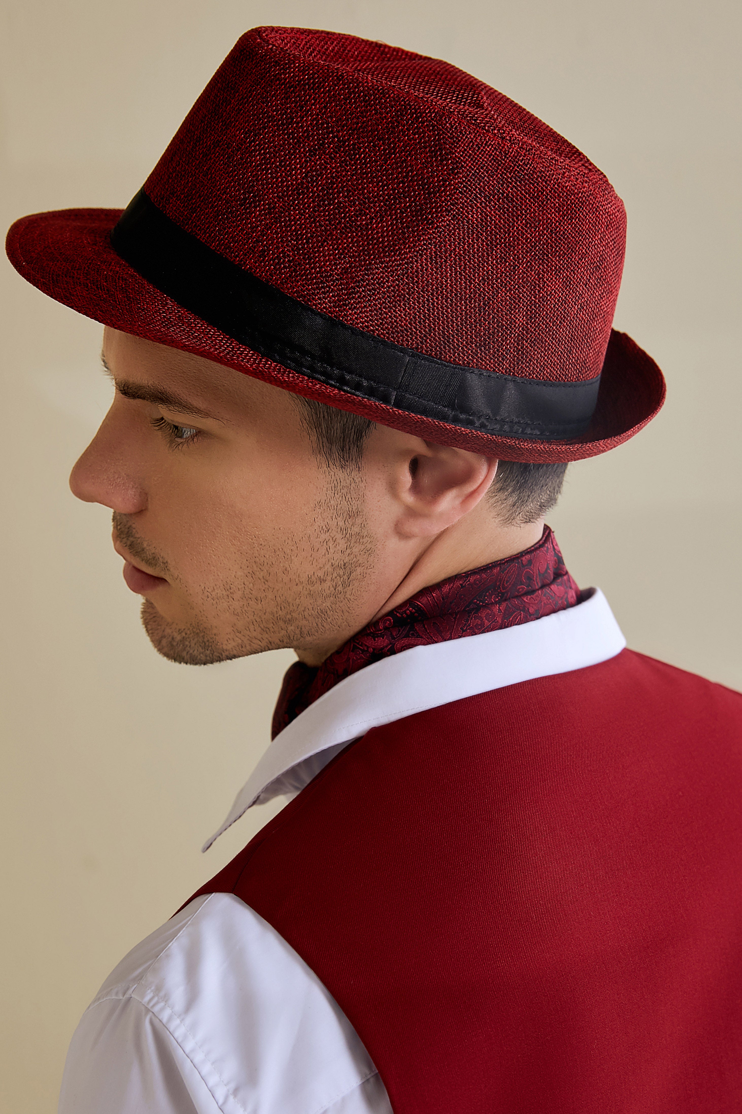 1920s Mens Panama Hat Gatsby Set | Red | 23