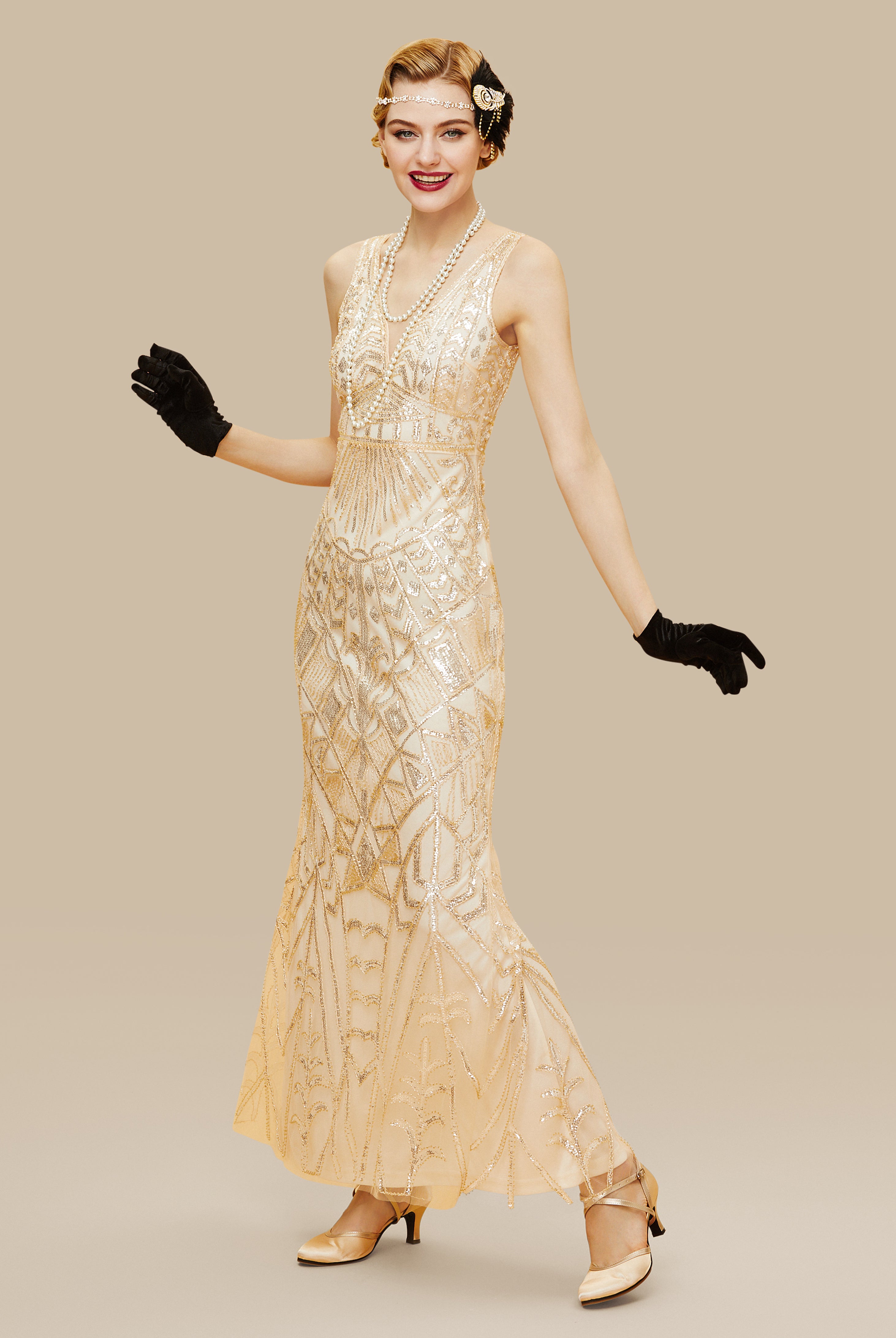 Sheer Scoop Neck Sequin Cocktail Dress | Apricot | 2