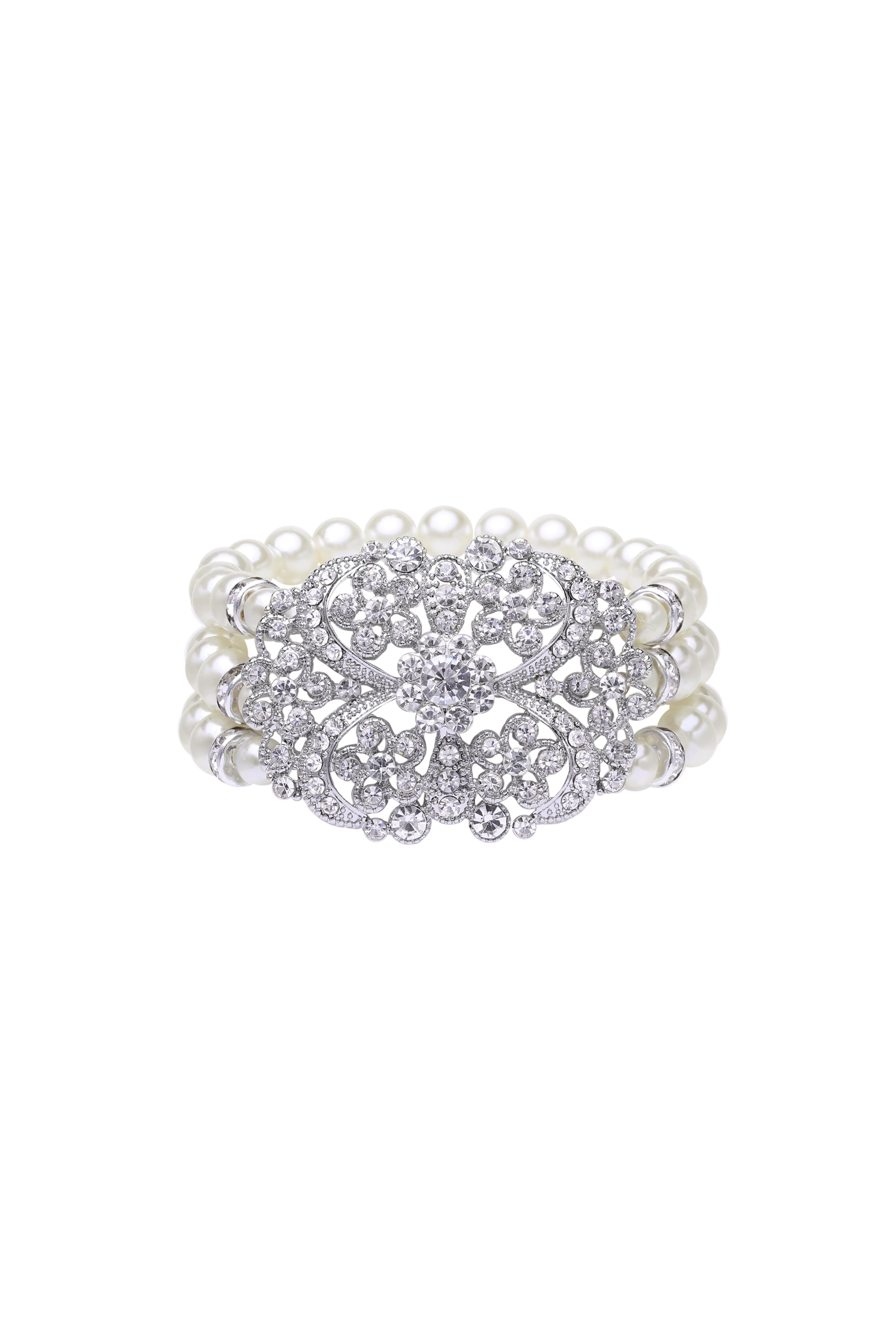 Shiny Layered Pearl Rhinestone Necklace Set | White | 3