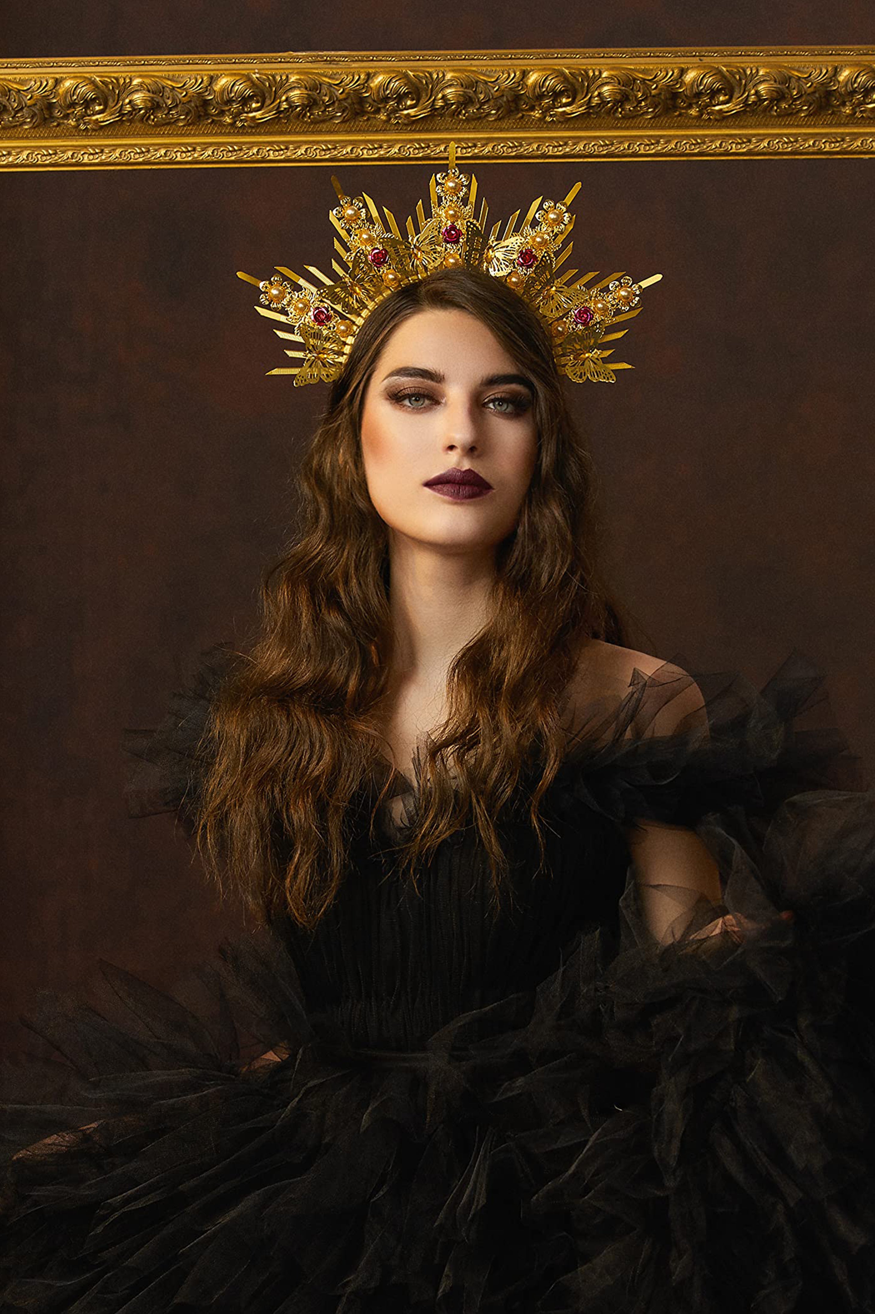 Spiked Zip Tie Floral Butterfly Halo Crown | Tinted Rose | 2