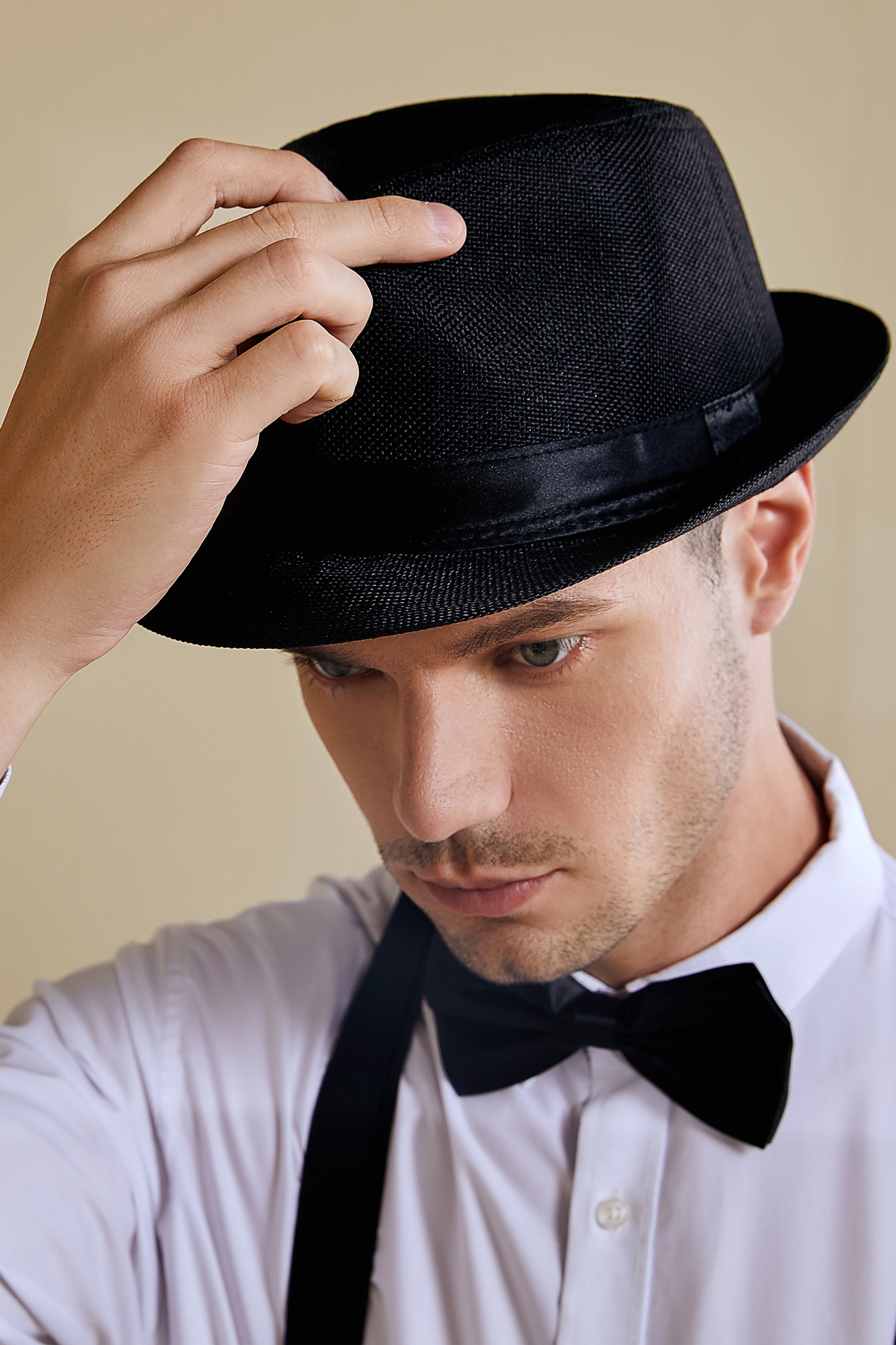 1920s Mens Panama Fedora Hat | Black | 11