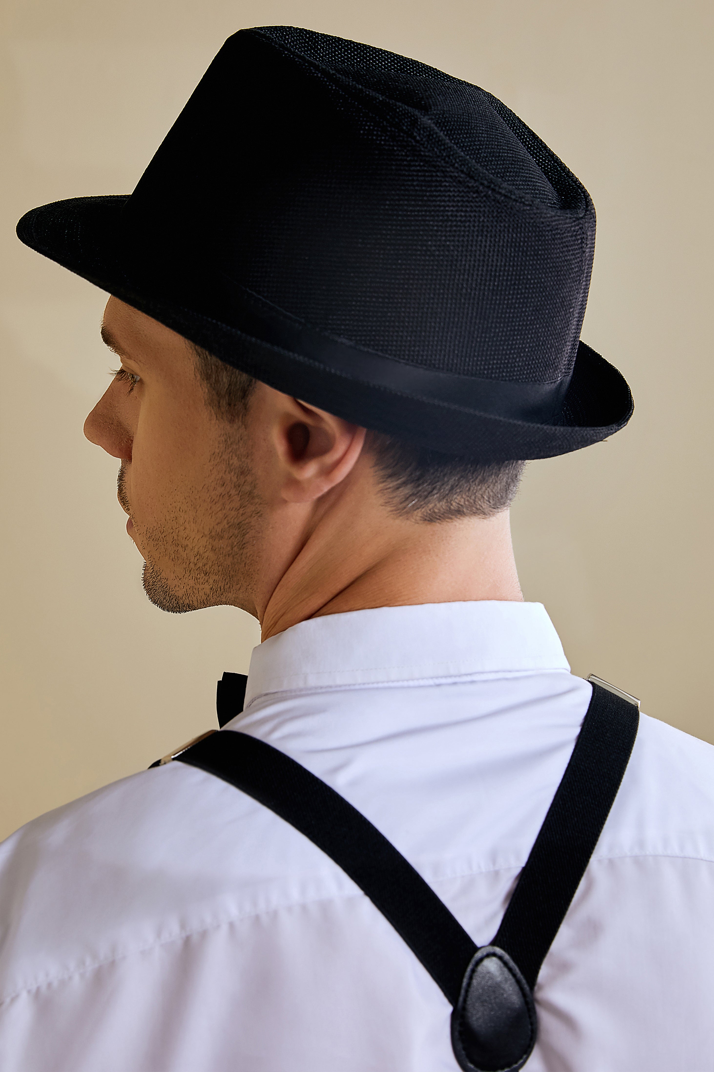 1920s Mens Panama Fedora Hat | Black | 12