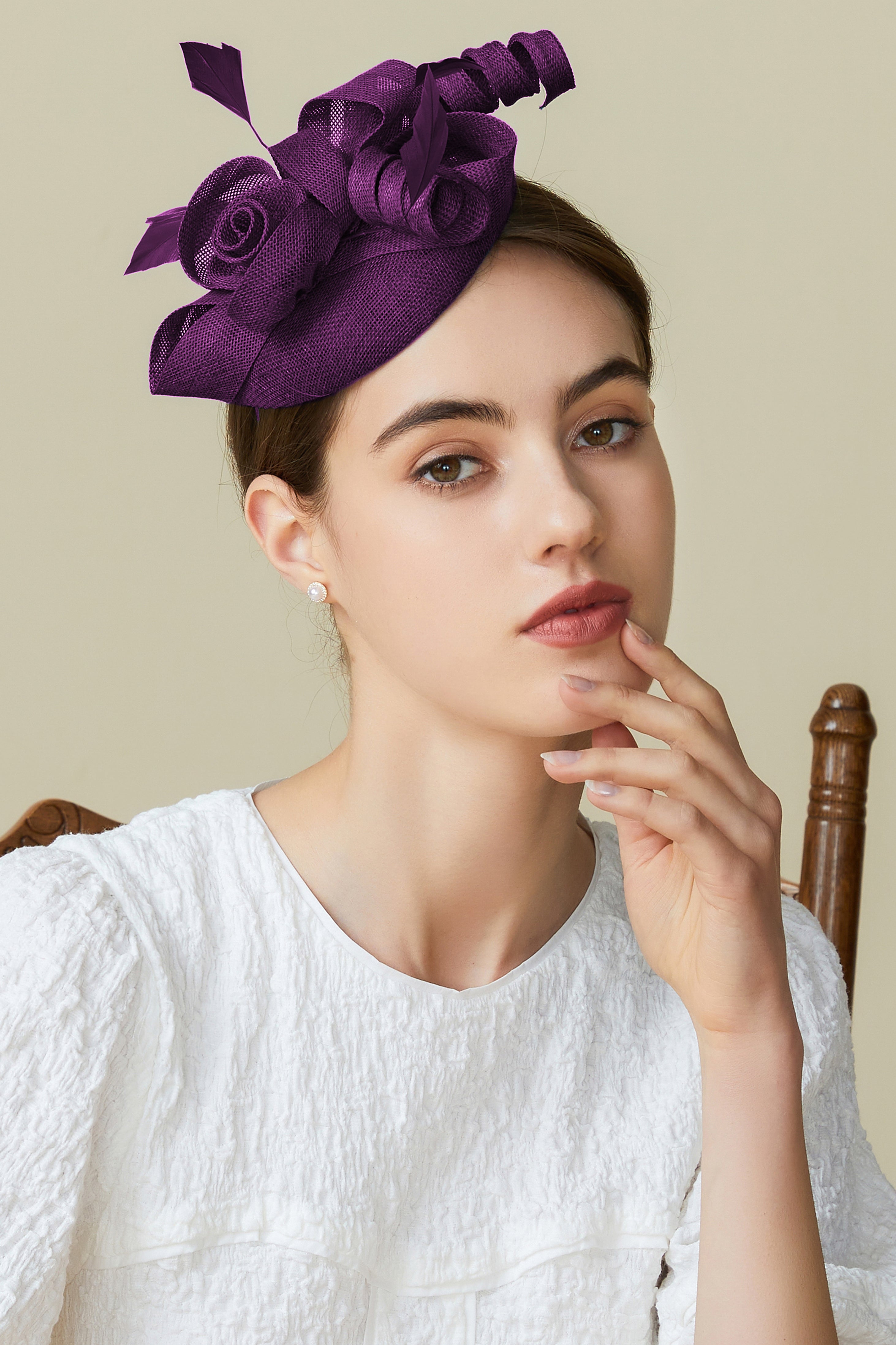 Lofty Pillbox Rose Fascinator | Dark Purple | 21