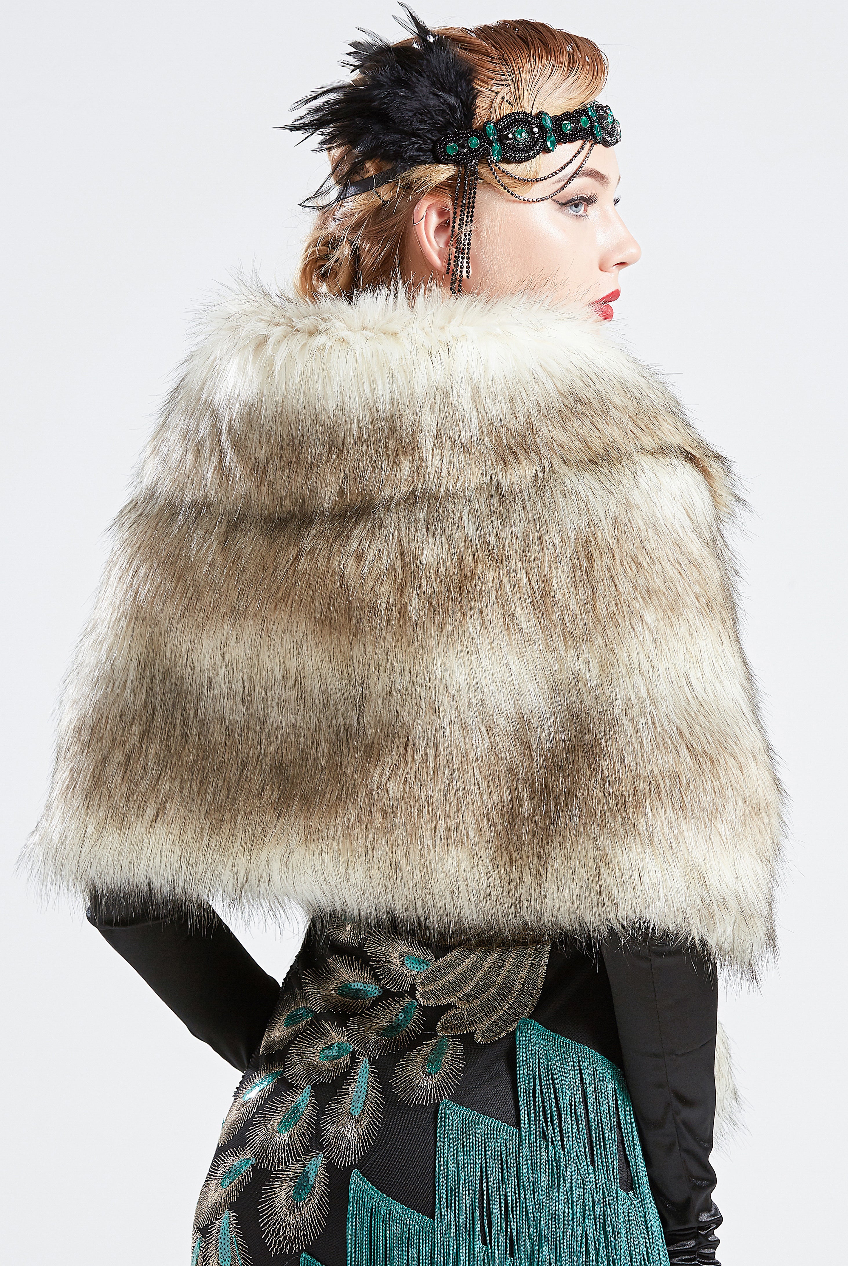 1920s Faux Fur Scarf Wrap Evening Cape | Camel | 12