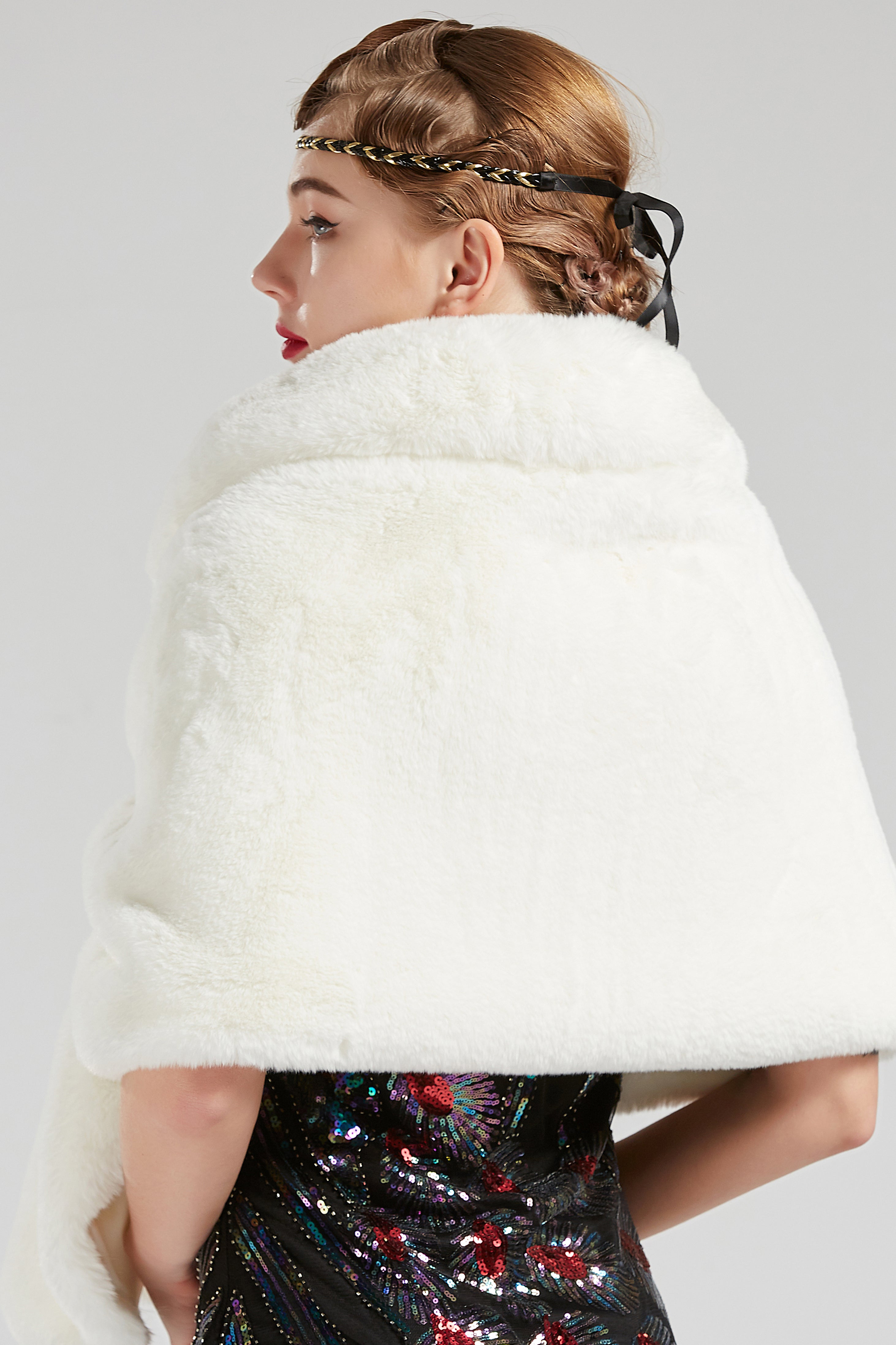 1920s Faux Fur Scarf Wrap Evening Cape | White | 6