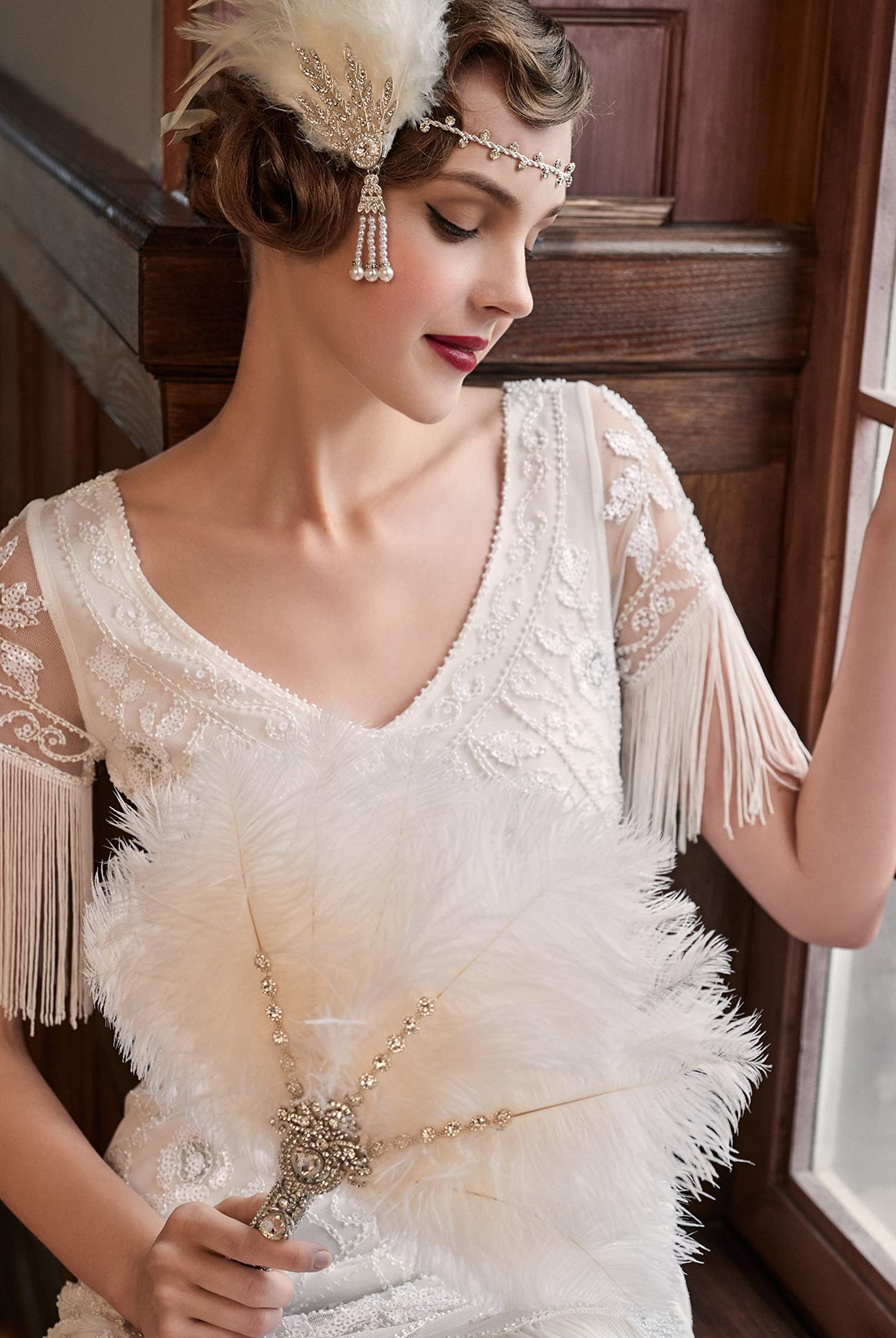 1920s Vintage Feather Bouquet Fan | Floral White | 5