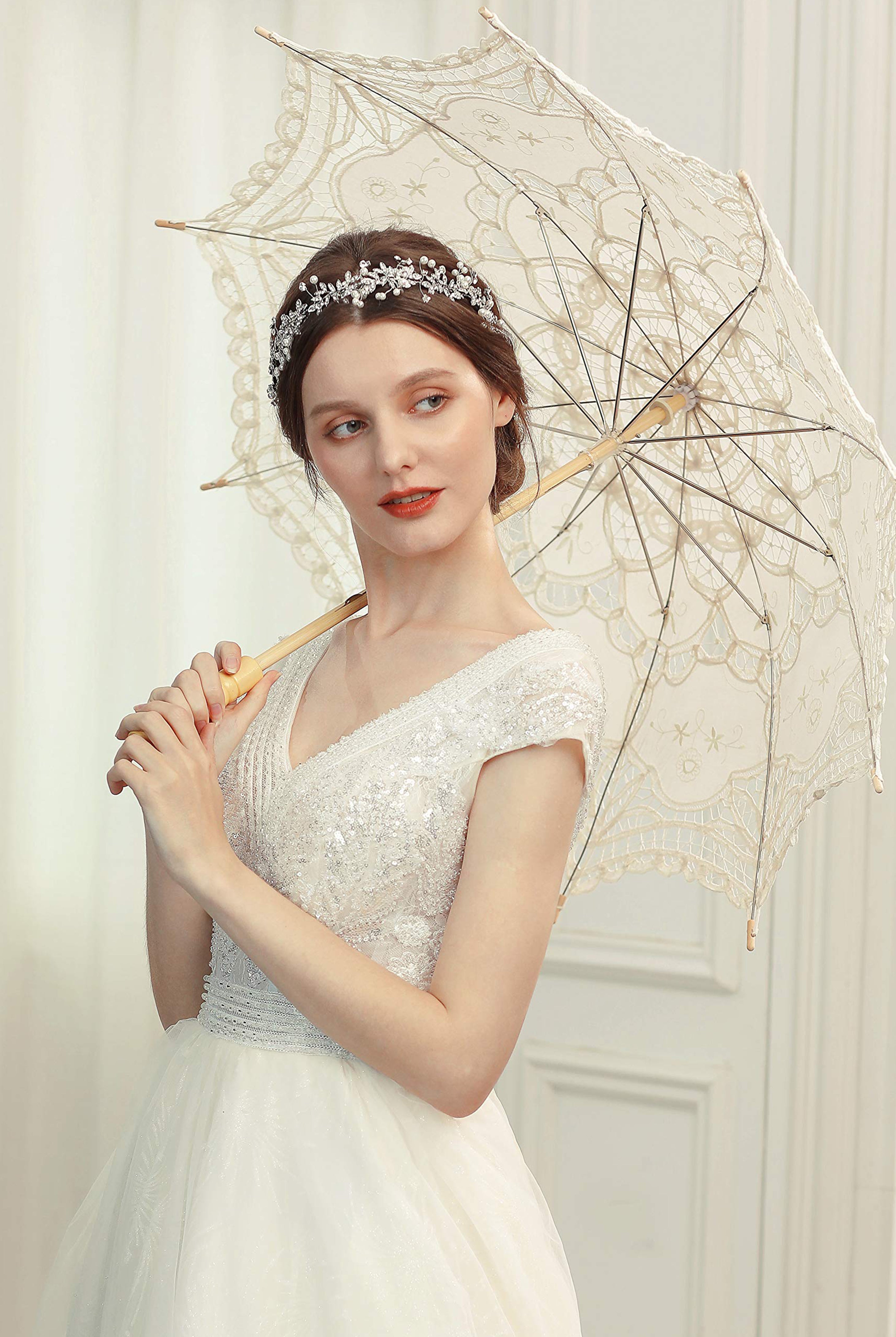 1920s Vintage Lace Umbrella Parasol | Ivory | 2