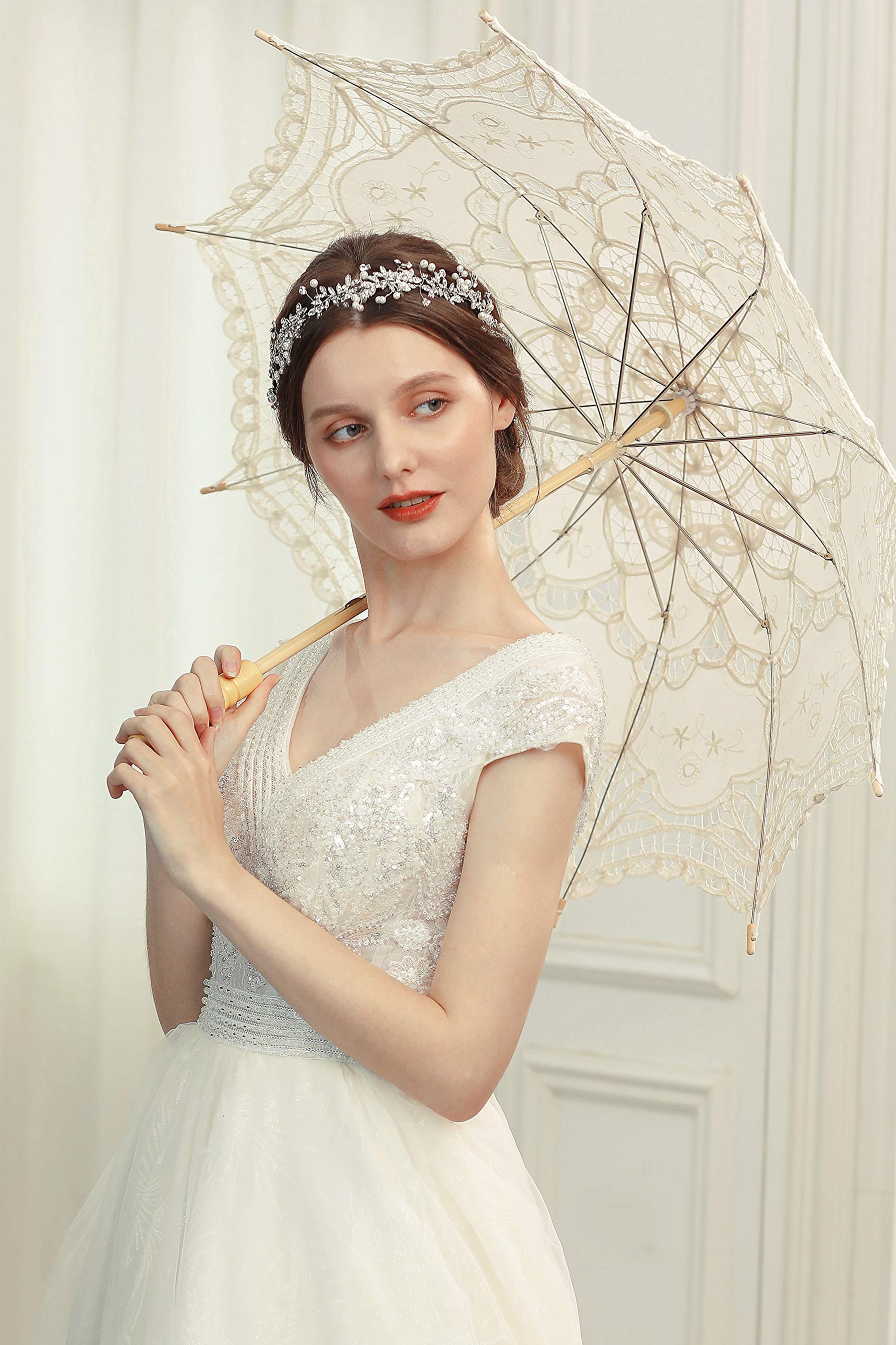 1920s Vintage Lace Umbrella Parasol | Ivory | 2