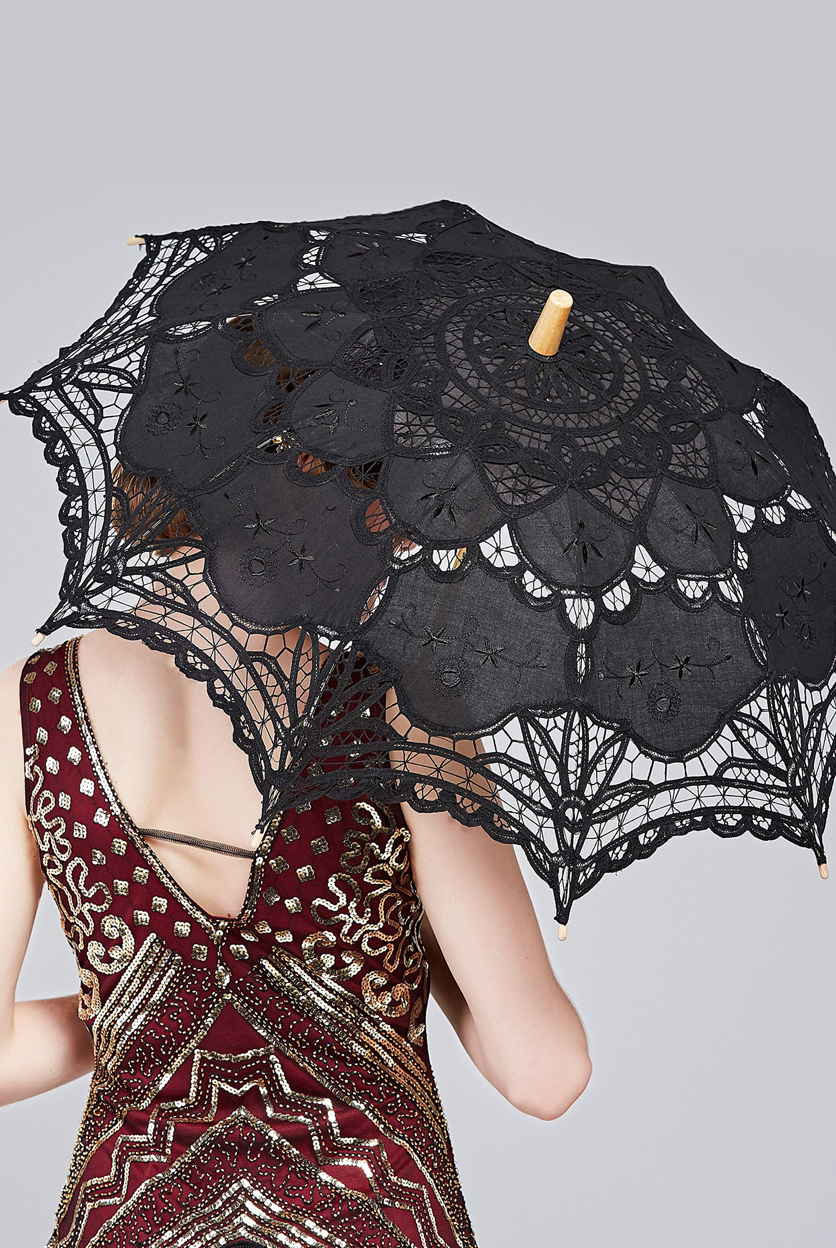 1920s Vintage Lace Umbrella Parasol | Black | 5