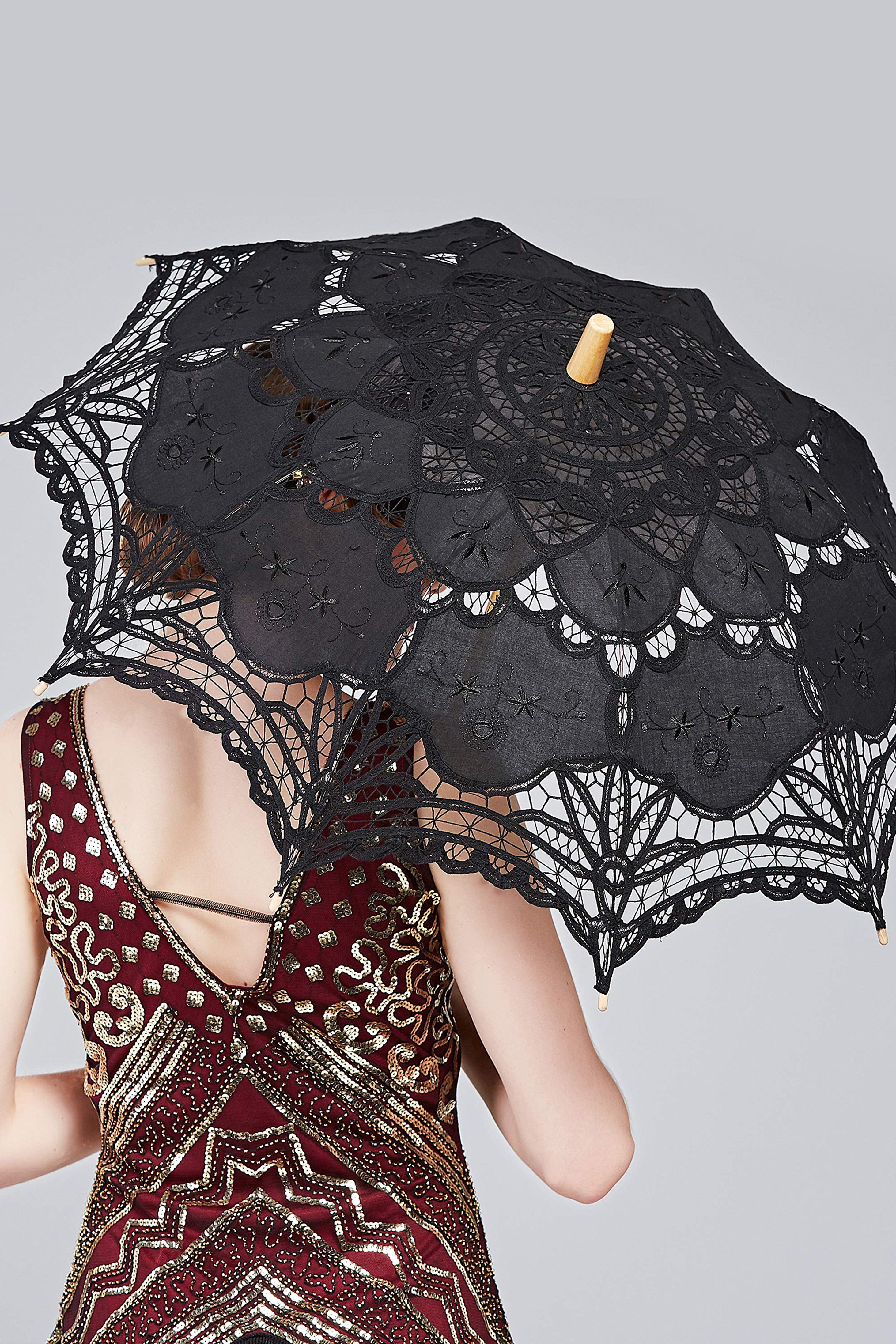 1920s Vintage Lace Umbrella Parasol | Black | 5