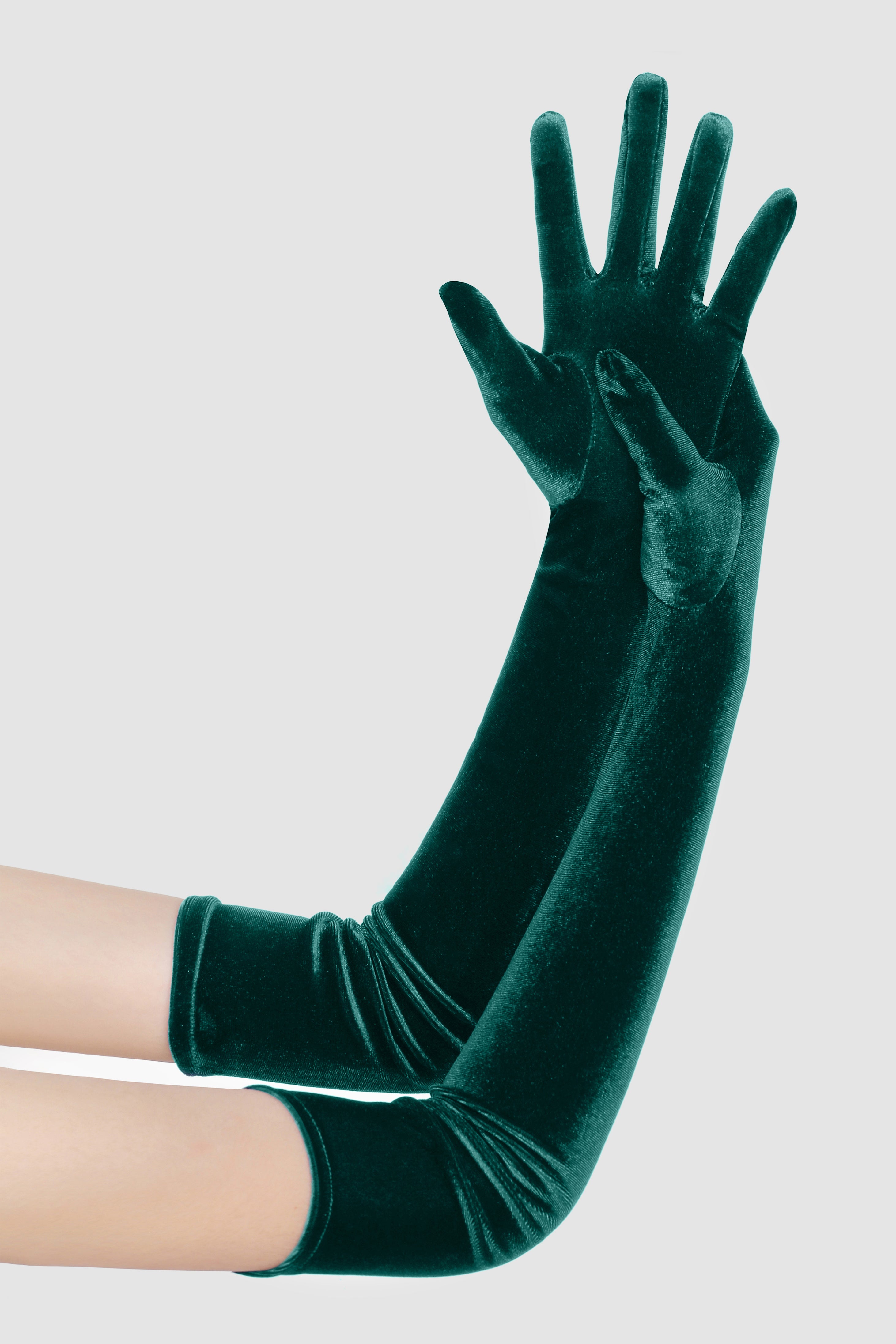 21.6" Elbow Length Velvet Stretchy Gloves | Dark Green | 13