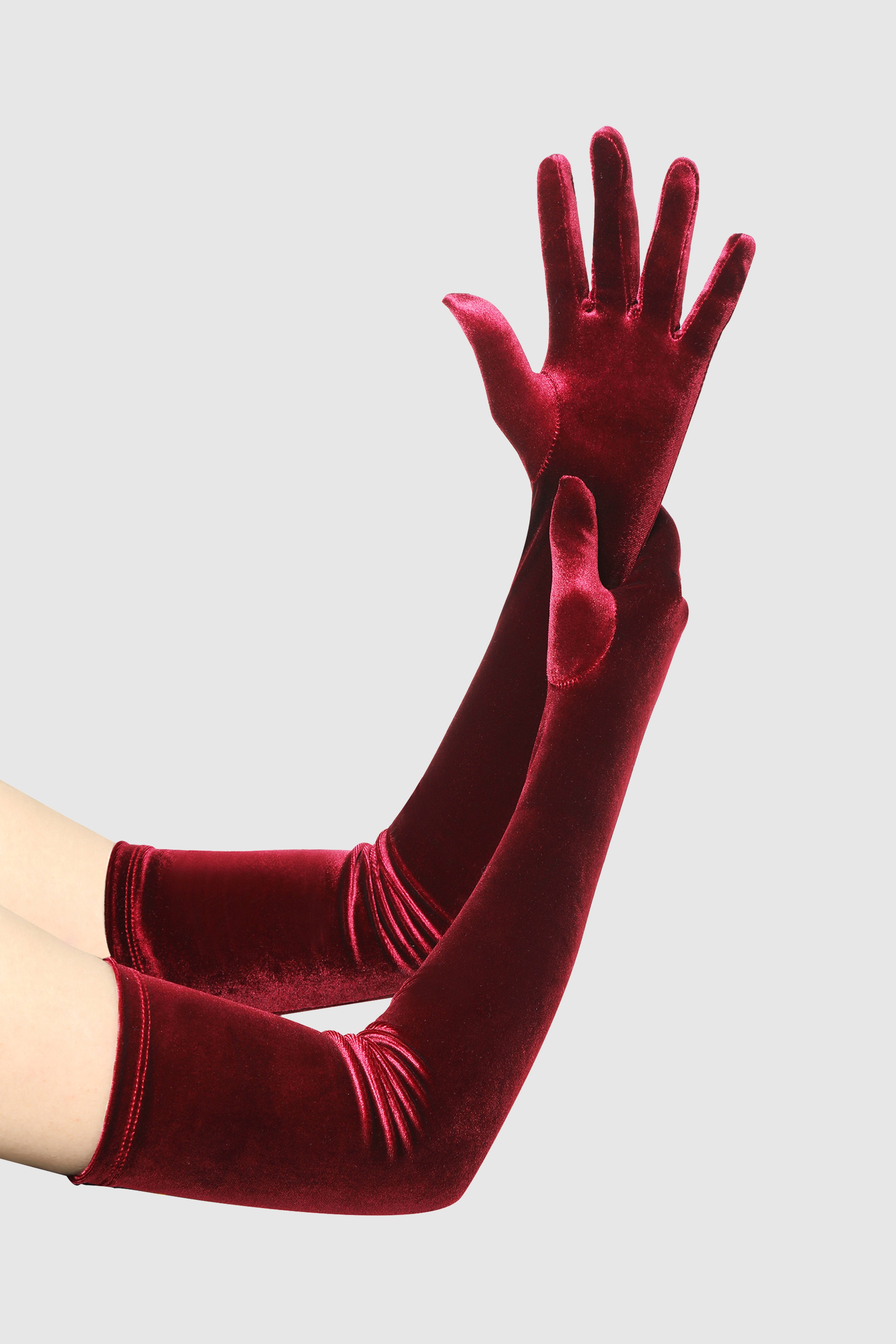 21.6" Elbow Length Velvet Stretchy Gloves | Burgundy | 4