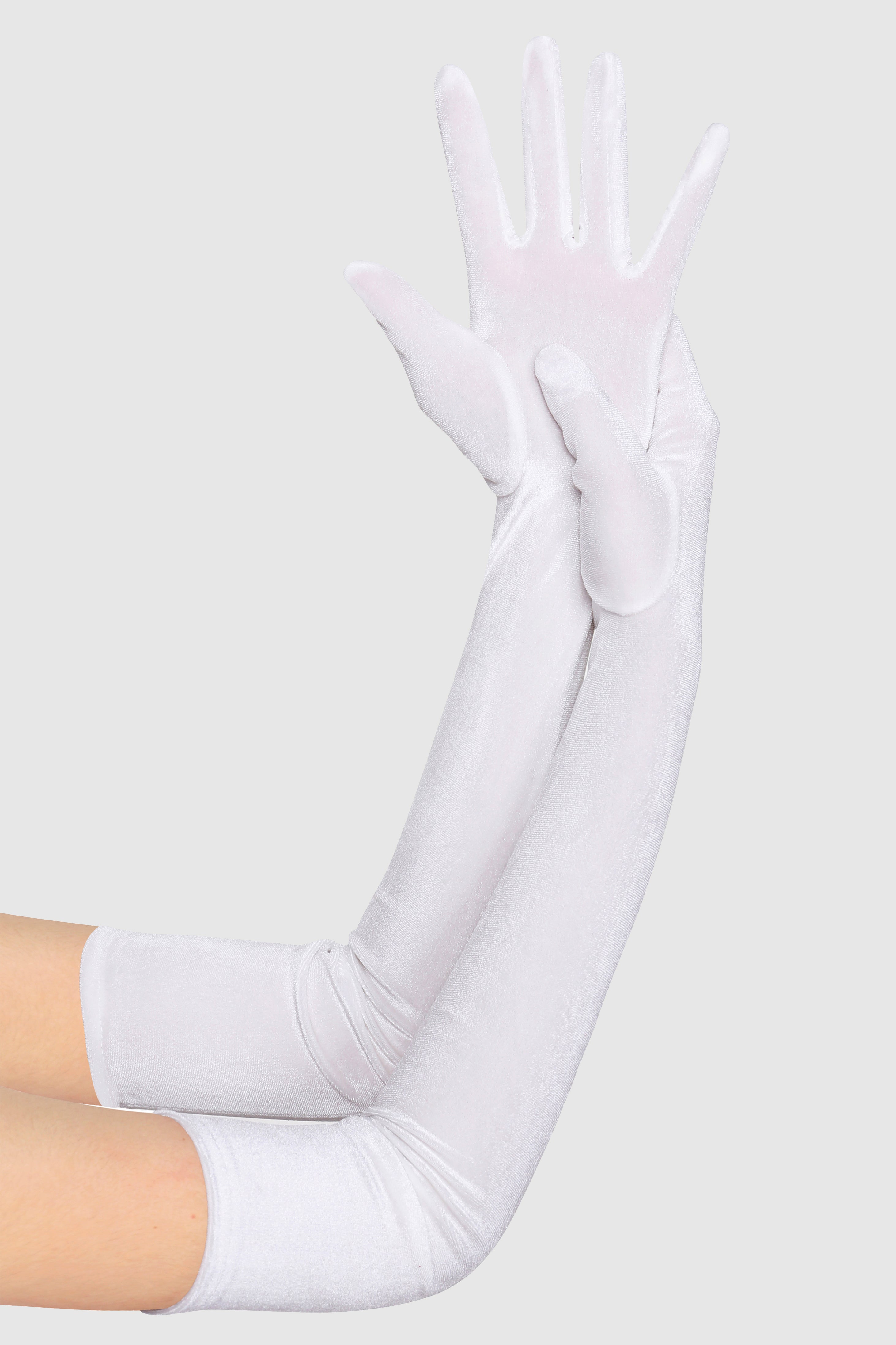 21.6" Elbow Length Velvet Stretchy Gloves | White | 7