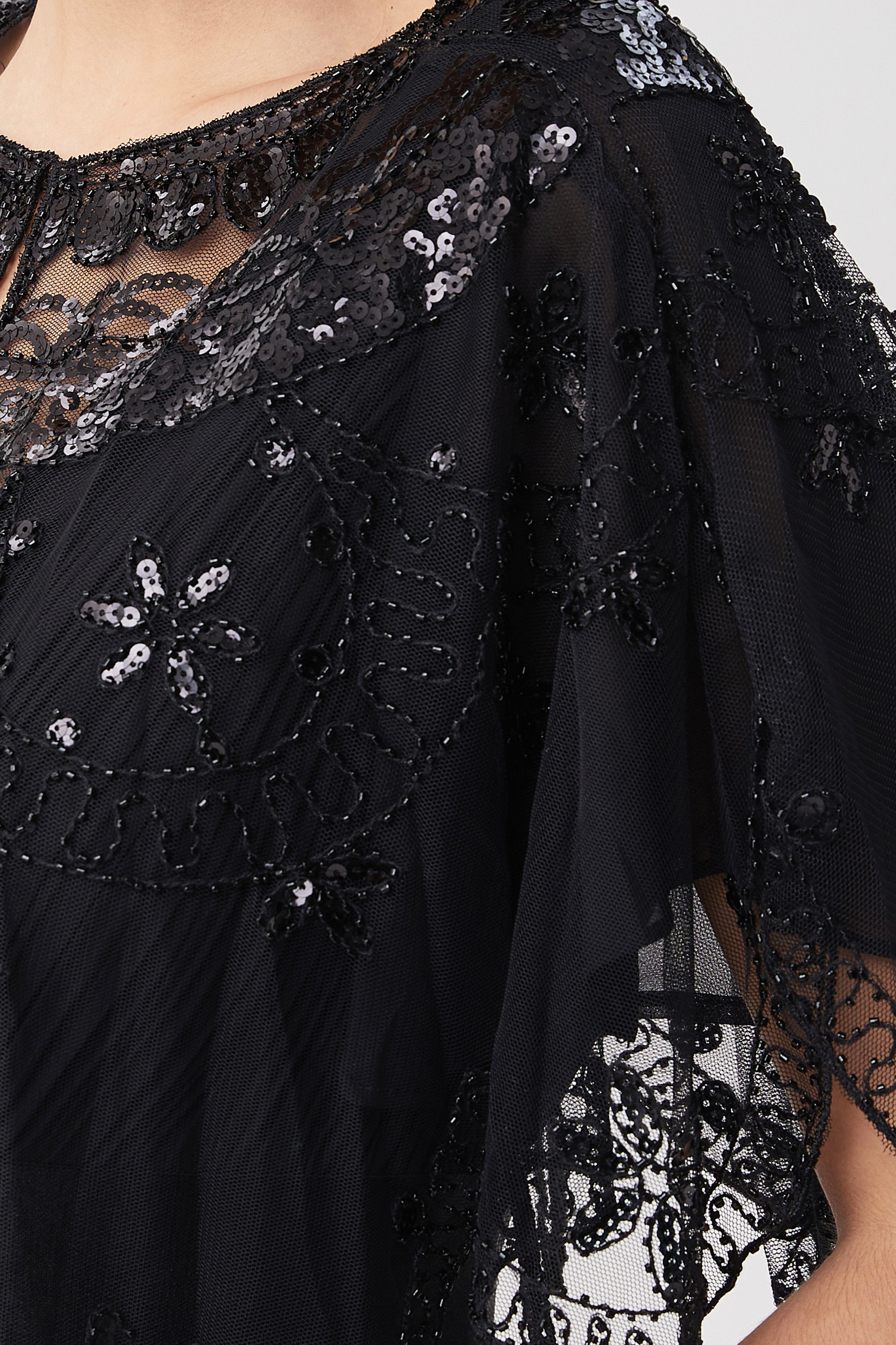 1920s Sequin Beaded Evening Shawl | Black | 4