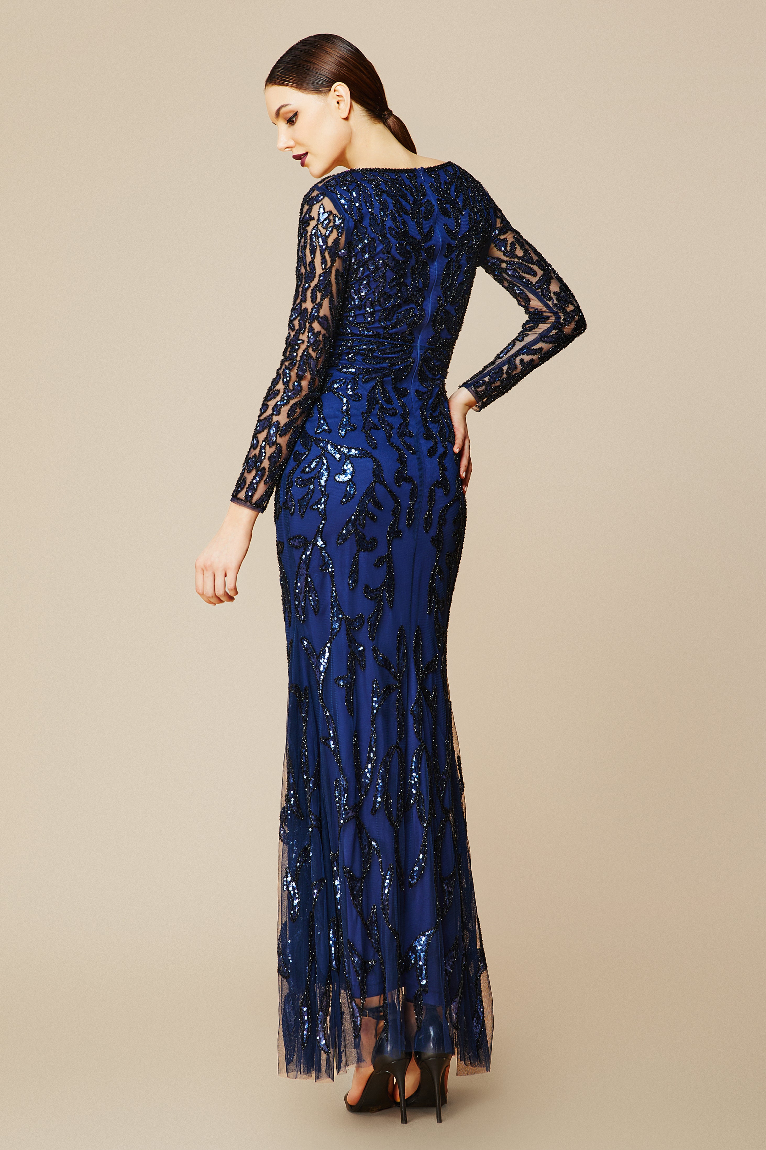 V Neck Sequin Bodycon Fitted Dress | Navyblue | 4