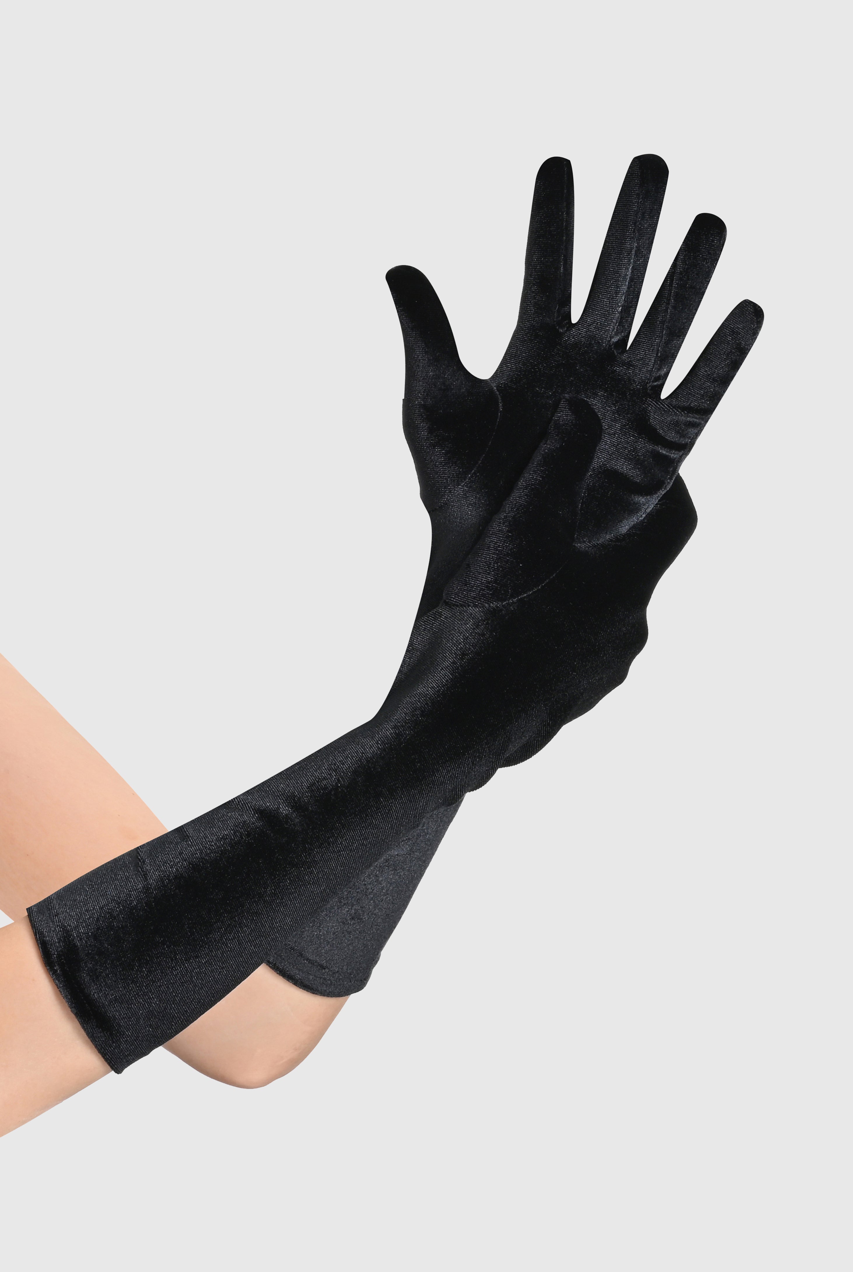 15" Velvet Stretchy Opera Party Gloves | Black | 1