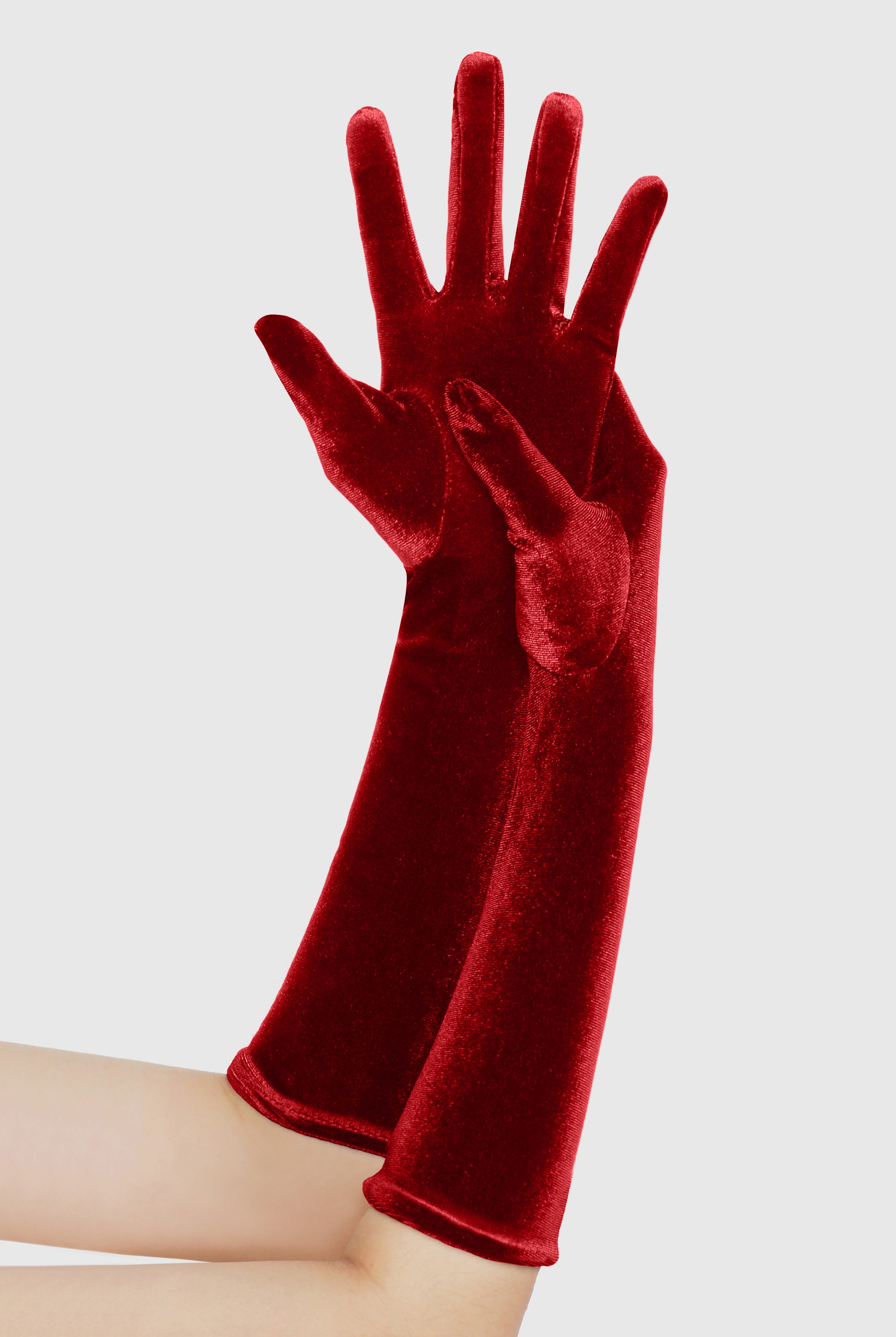 15" Velvet Stretchy Opera Party Gloves | Red | 1