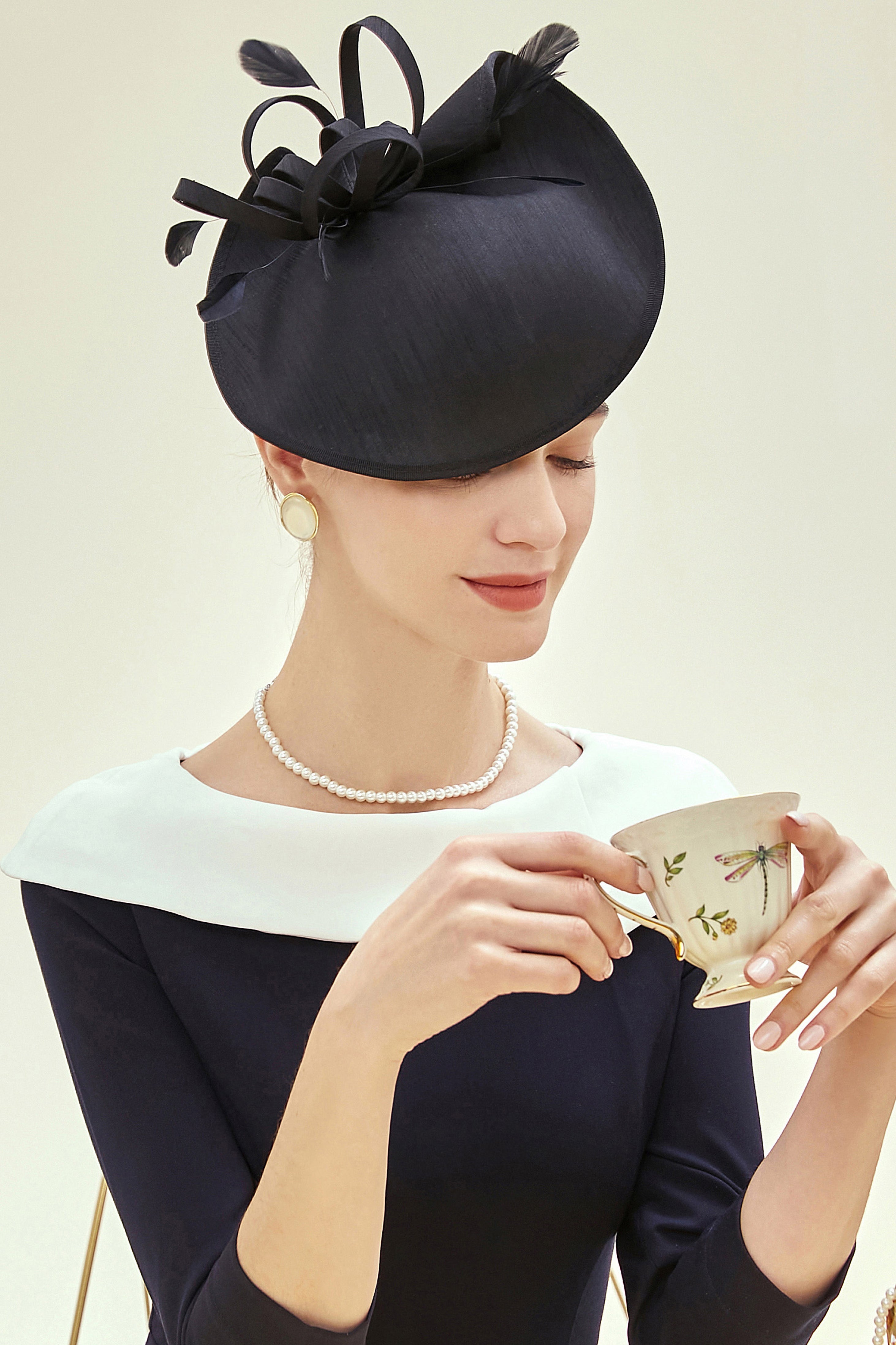 Vintage Pillbox Feather Cocktail Fascinator | black | 2