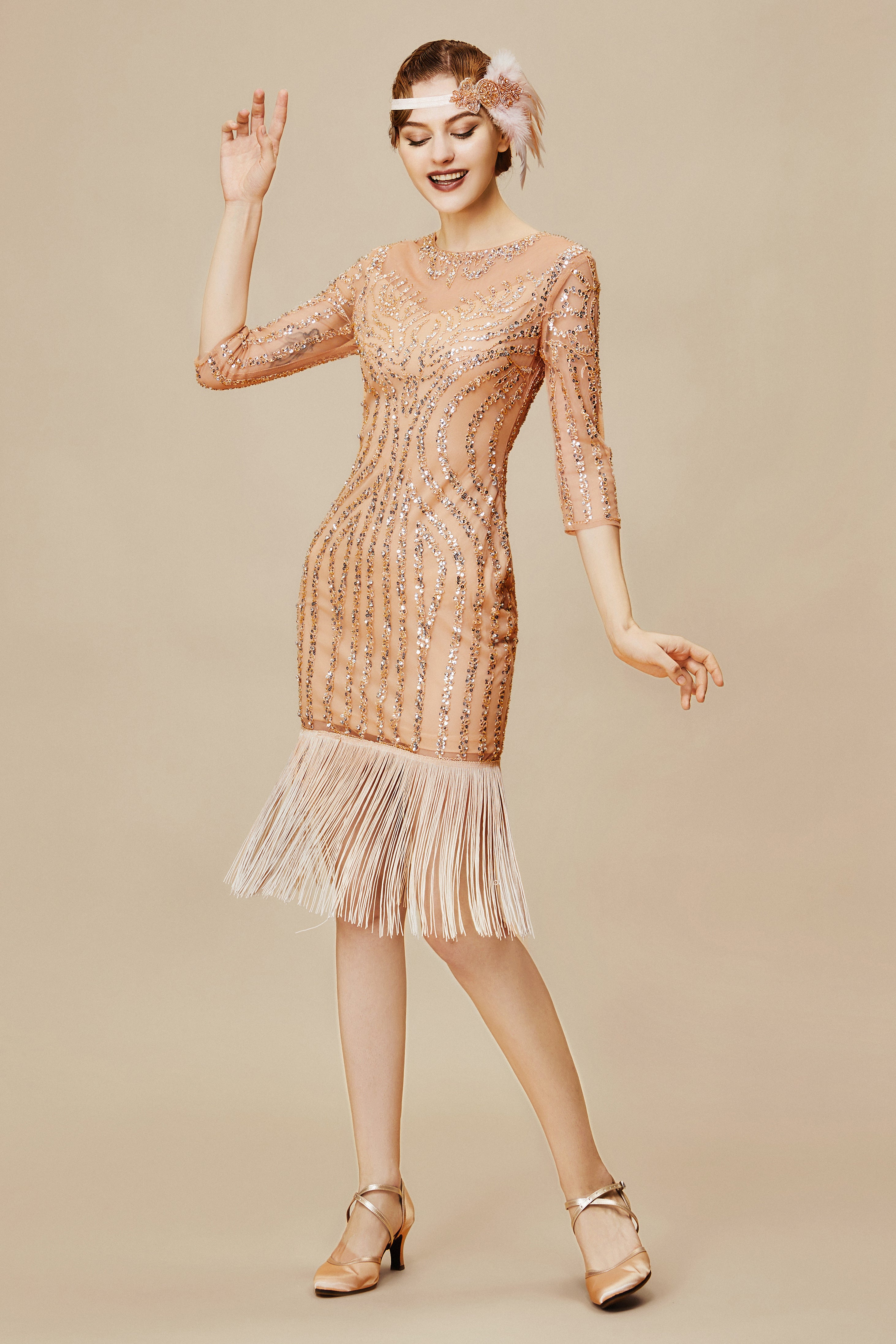 Vintage Sheer Sleeve Cocktail Party Dress | Rosegold | 2
