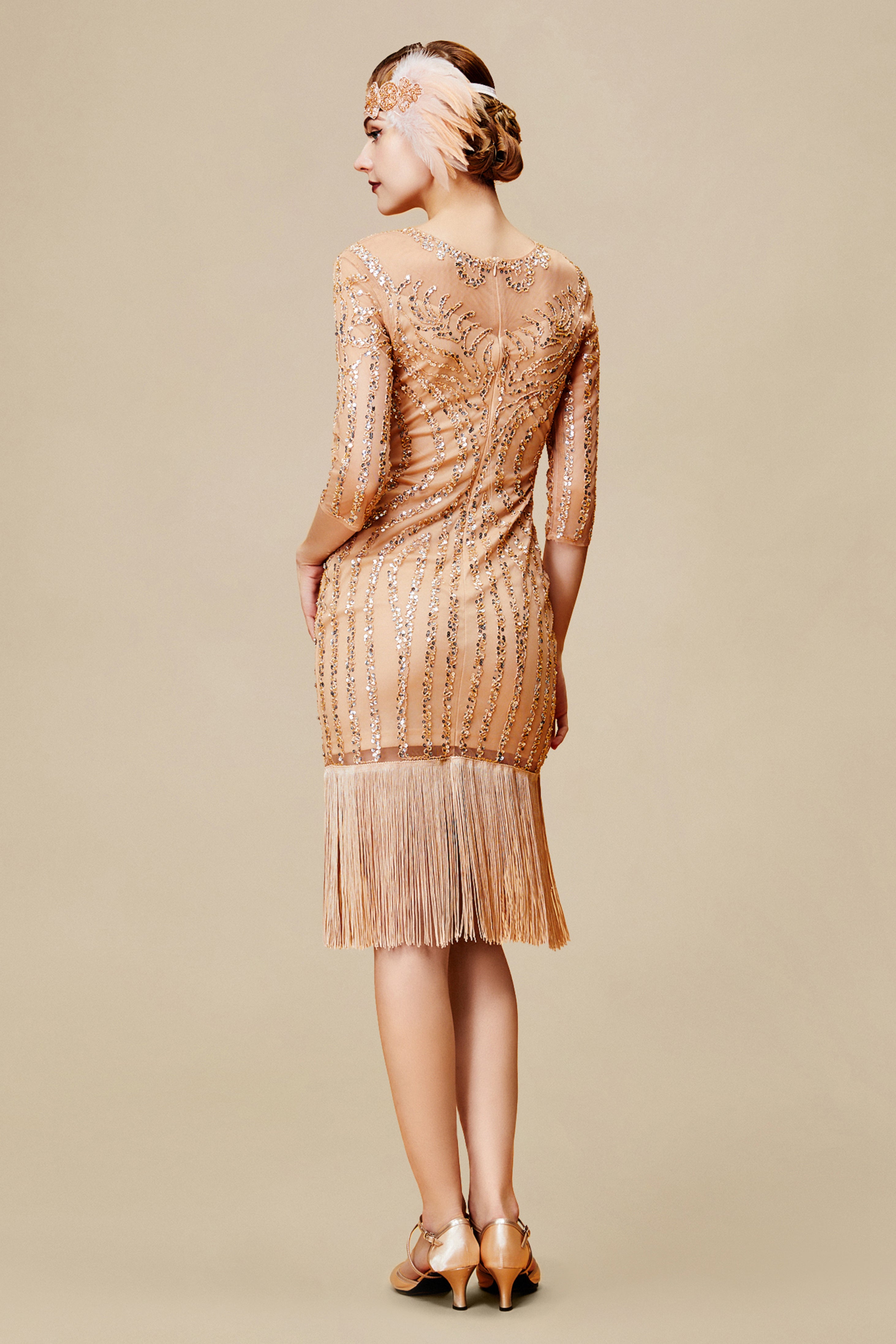 Vintage Sheer Sleeve Cocktail Party Dress | Rosegold | 3