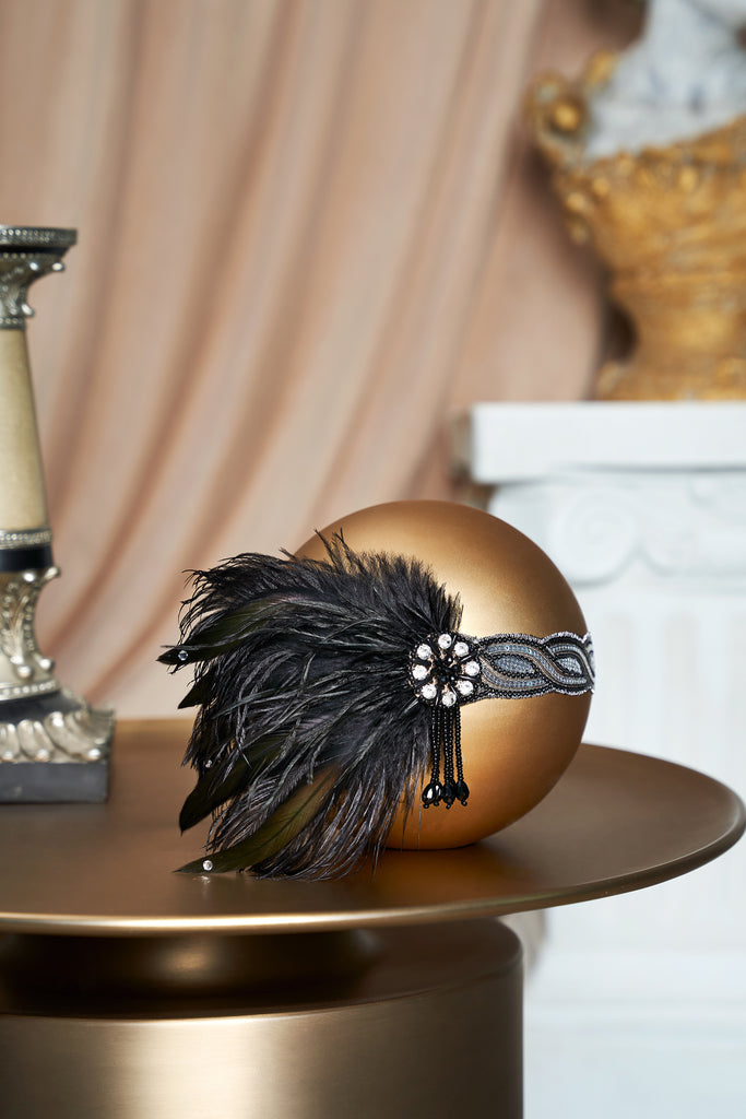 Ostrich Feather Sequin Headband - BABEYOND