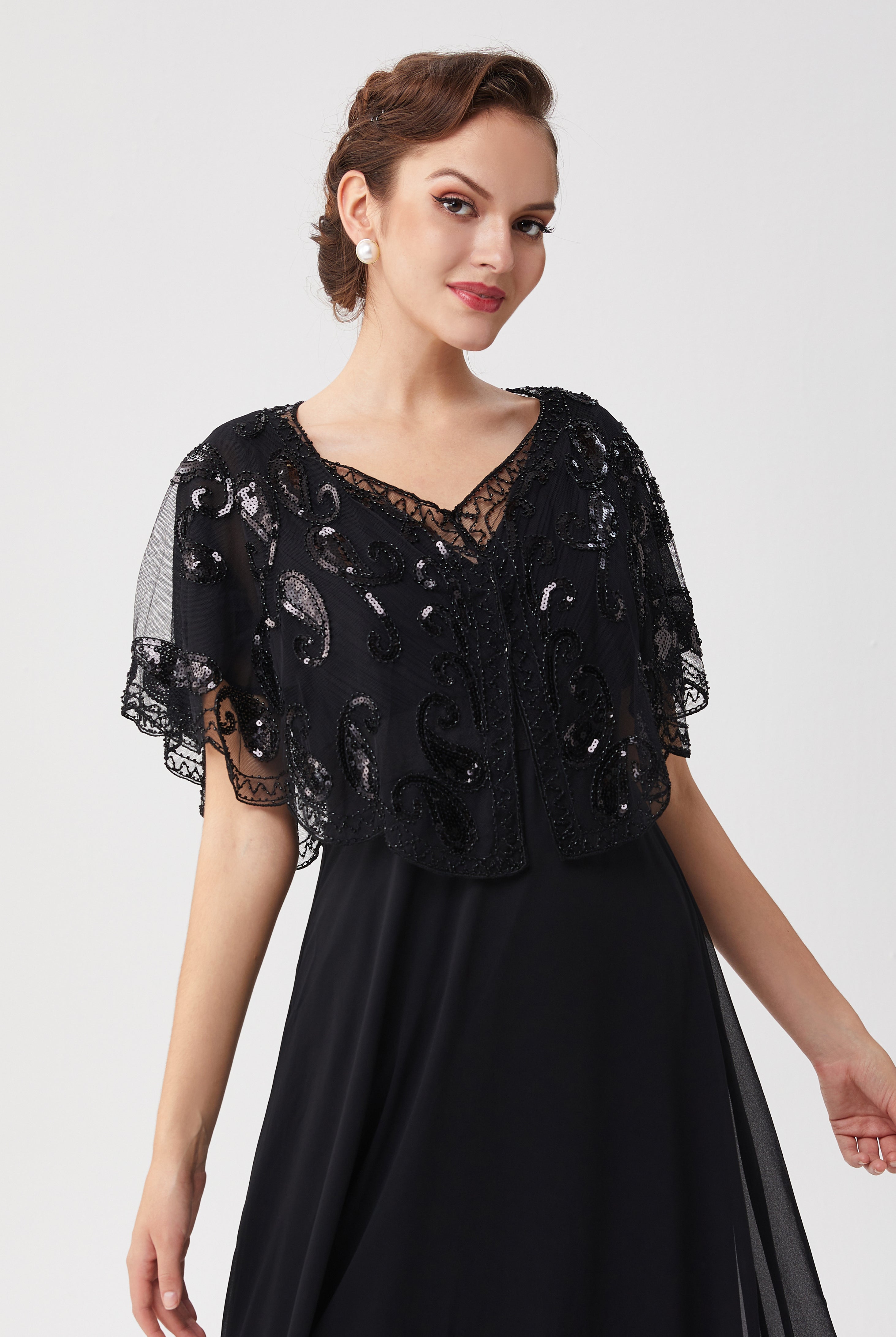 1920s Sequin Beaded Gatsby Shawl | Black | 19