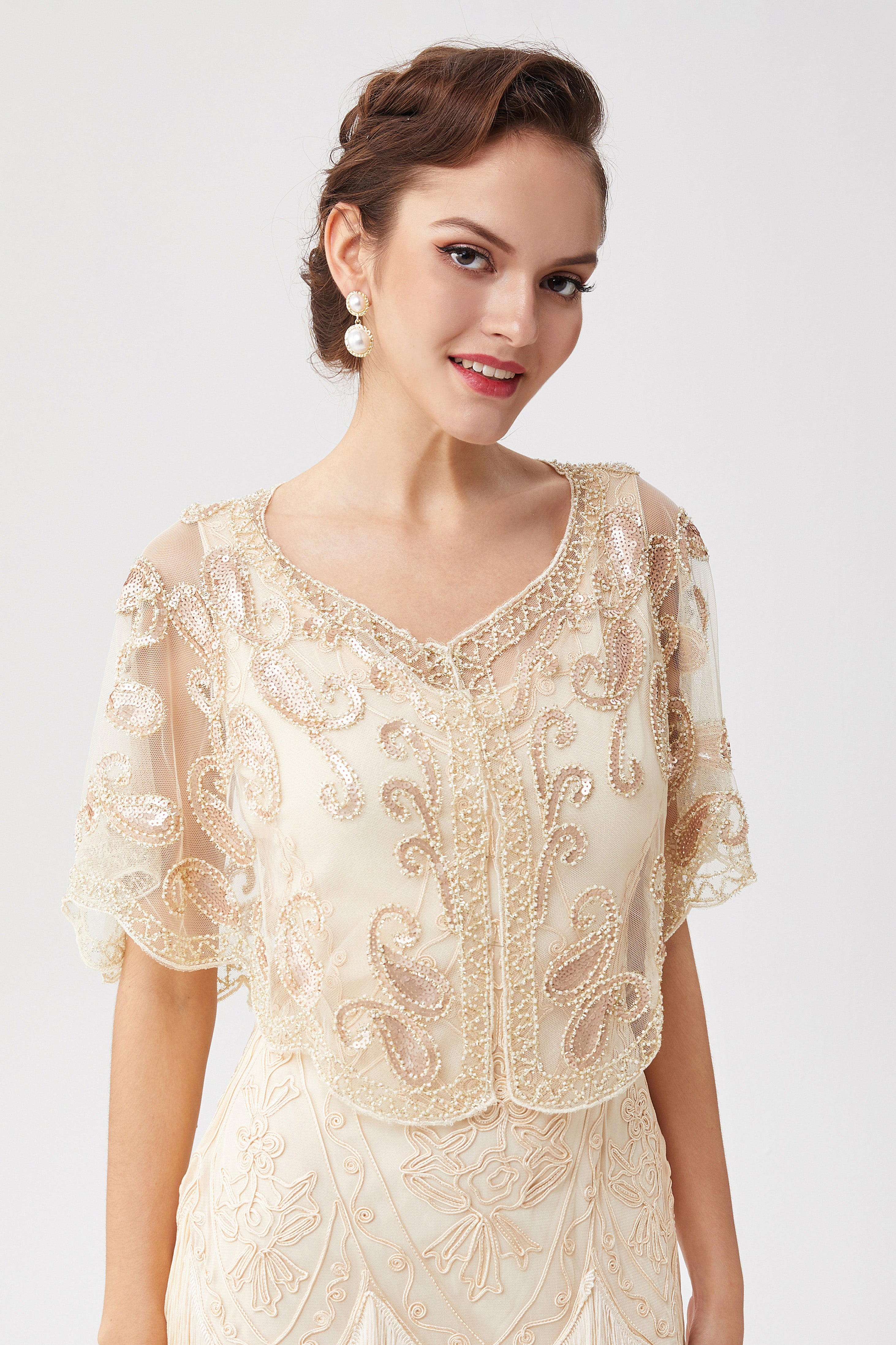 1920s Sequin Beaded Gatsby Shawl | Cream | 7