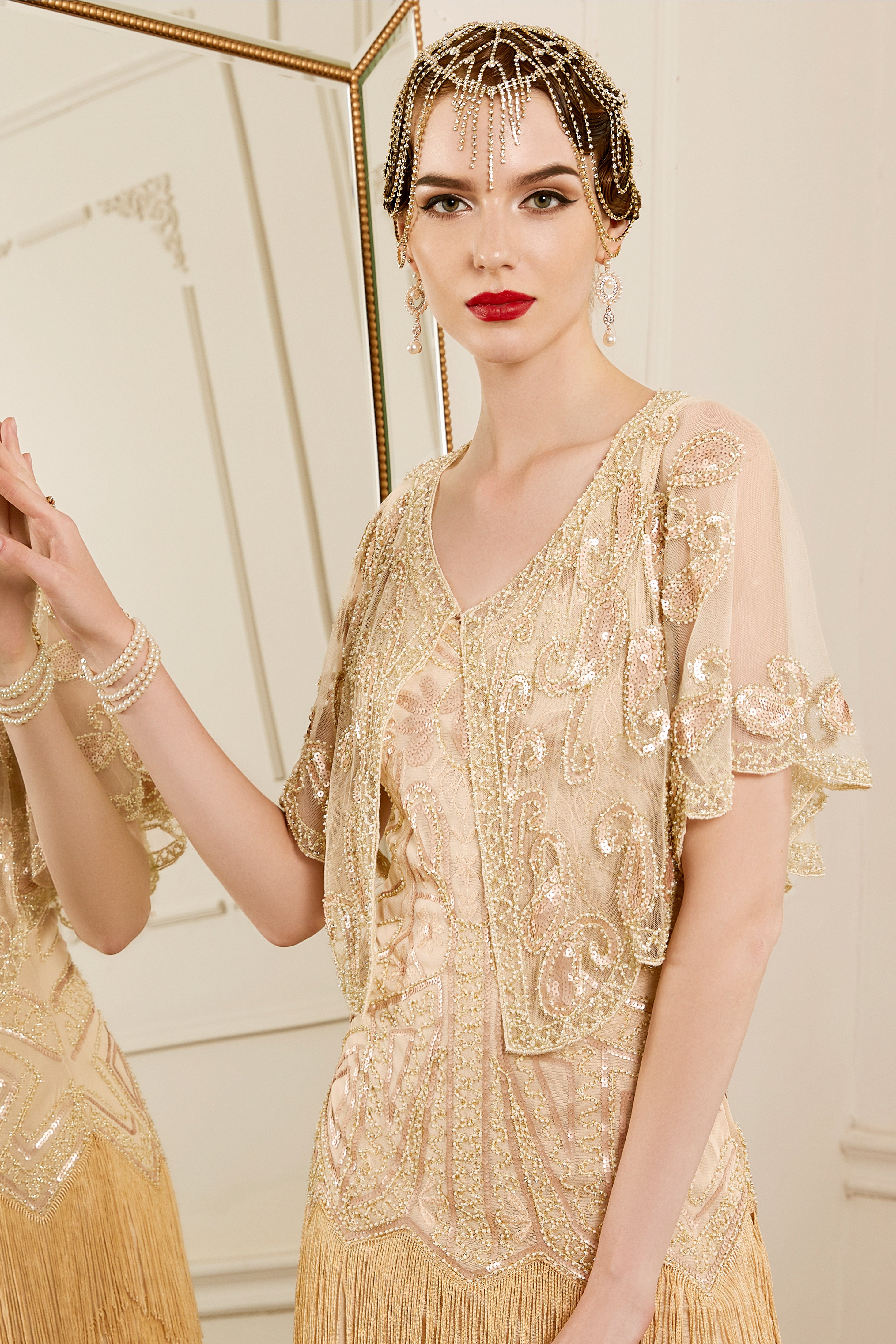 1920s Sequin Beaded Gatsby Shawl | Cream | 8