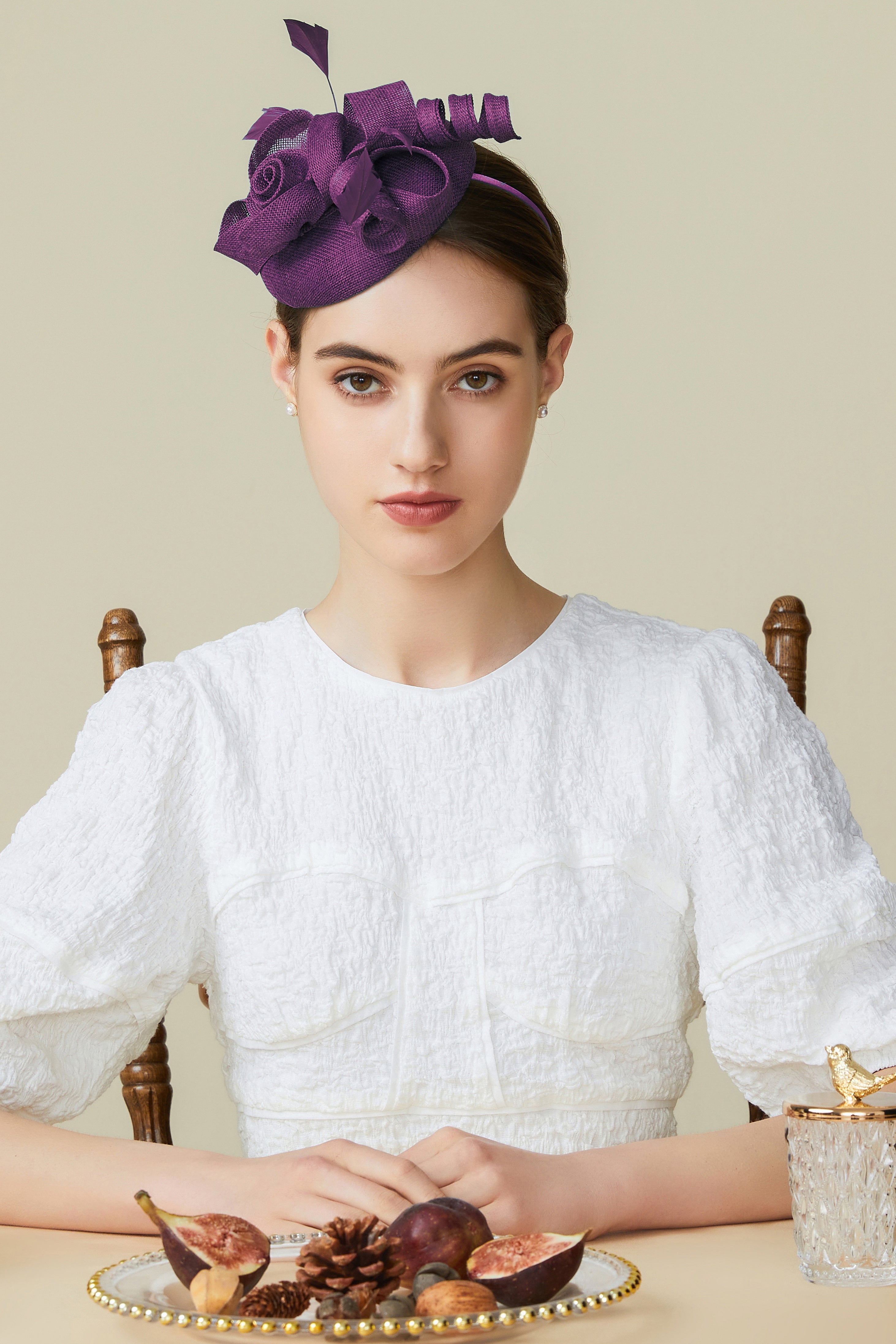 Lofty Pillbox Rose Fascinator | Dark Purple | 22