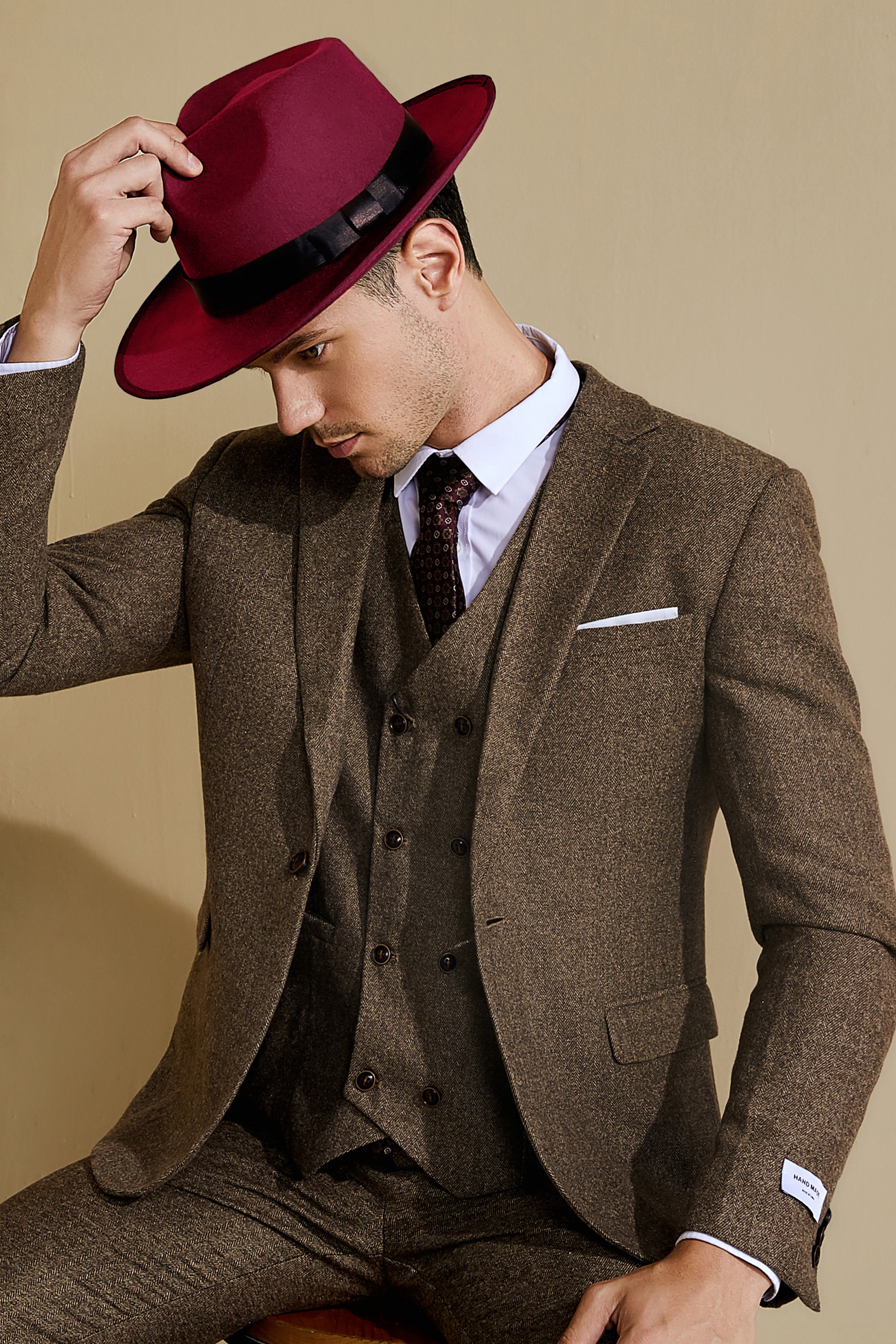 1920s Mens Panama Fedora Hat | Burgundy | 3