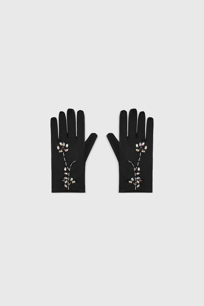 Short Satin Crystal Beads Gloves - BABEYOND
