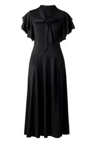 Retro Tie Neck Midi Ruffle Dress | Black | 9