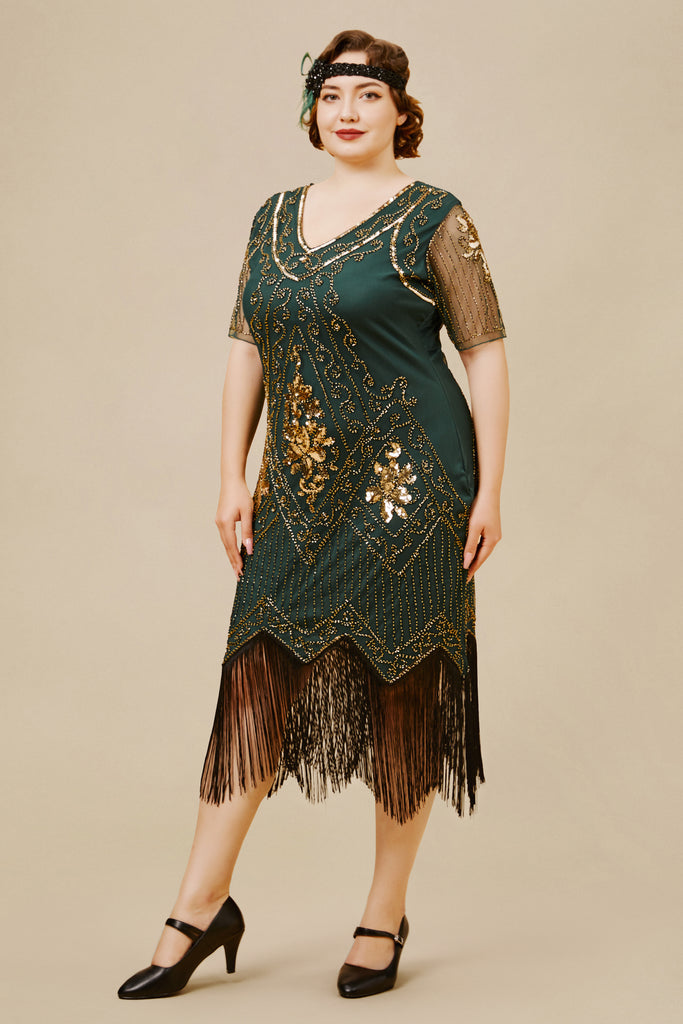 Irregular Fringe Sequin Flapper Plus Dress - BABEYOND