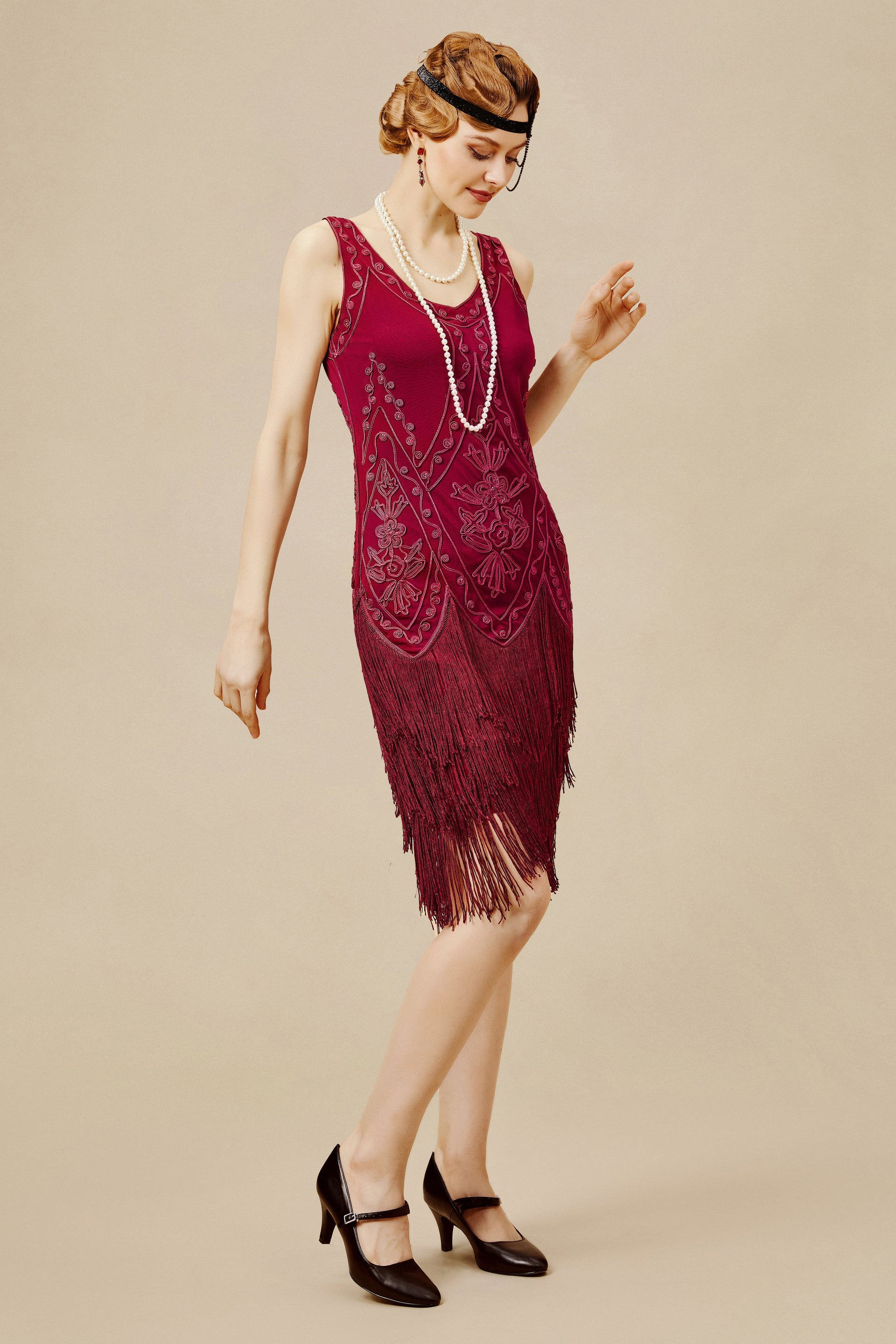 BABEYOND Embellished Sleeveless Vintage Cocktail Party Dress, Dark Red, Size XXL BABEYOND Embellished Sleeveless Vintage Cocktail Party Dress, Dark Red, Size XXL
