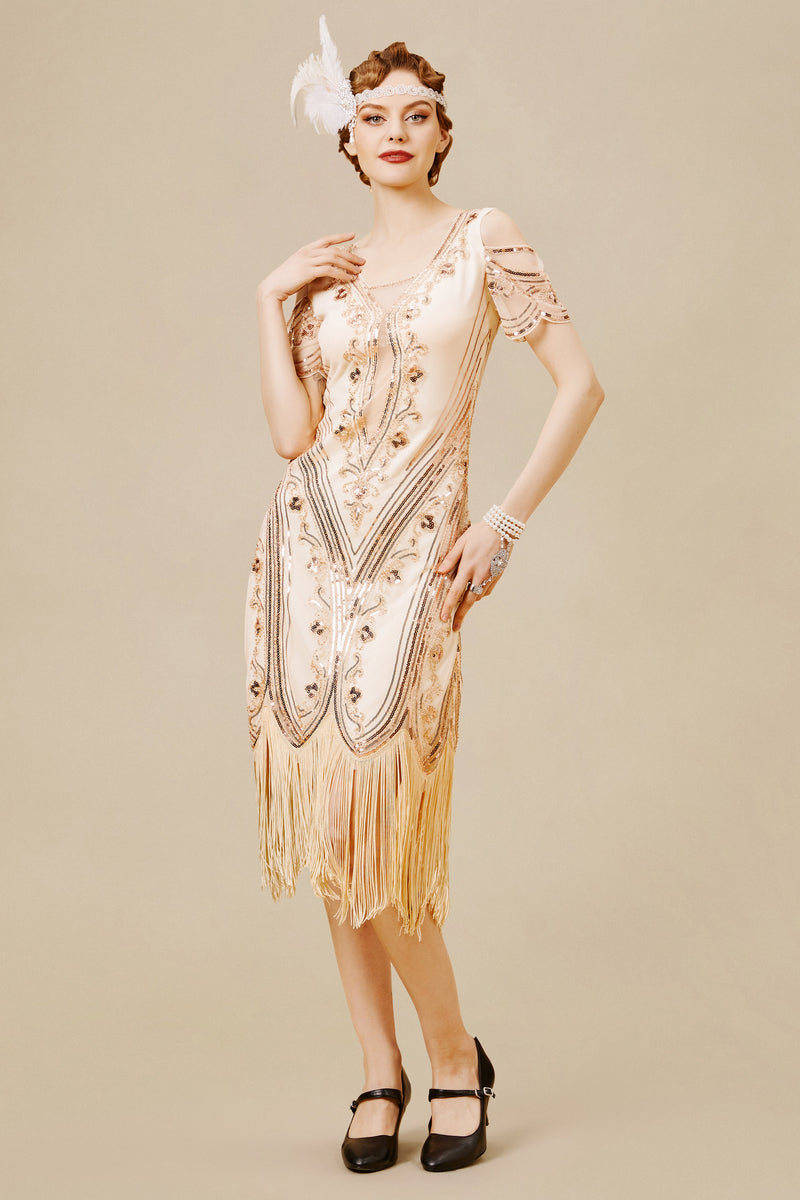 Off Shoulder Cutout Long Fringe 1920s Dress