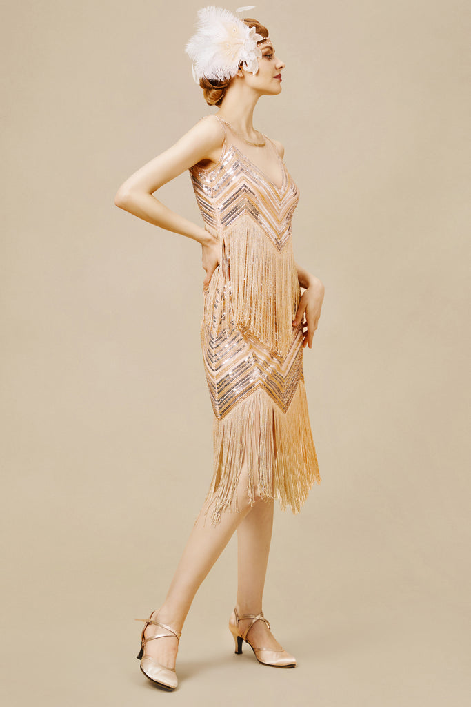 Embroidered Sequin Flapper Tassel Dress - BABEYOND