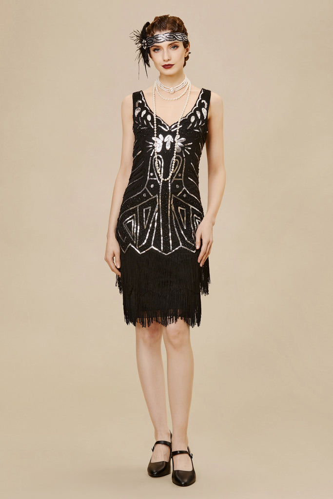 1920s Retro Paisley Art Deco Flapper Dress - BABEYOND