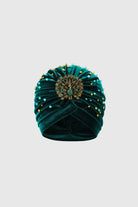 1920s Beaded Peacock Turban Hat | Darkgreen | 1