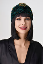 1920s Beaded Peacock Turban Hat | Darkgreen | 2