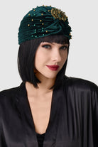 1920s Beaded Peacock Turban Hat | Darkgreen | 3