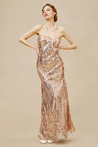 Embroidered Sequin Strapless Paisley Dress | Rosegold | 1